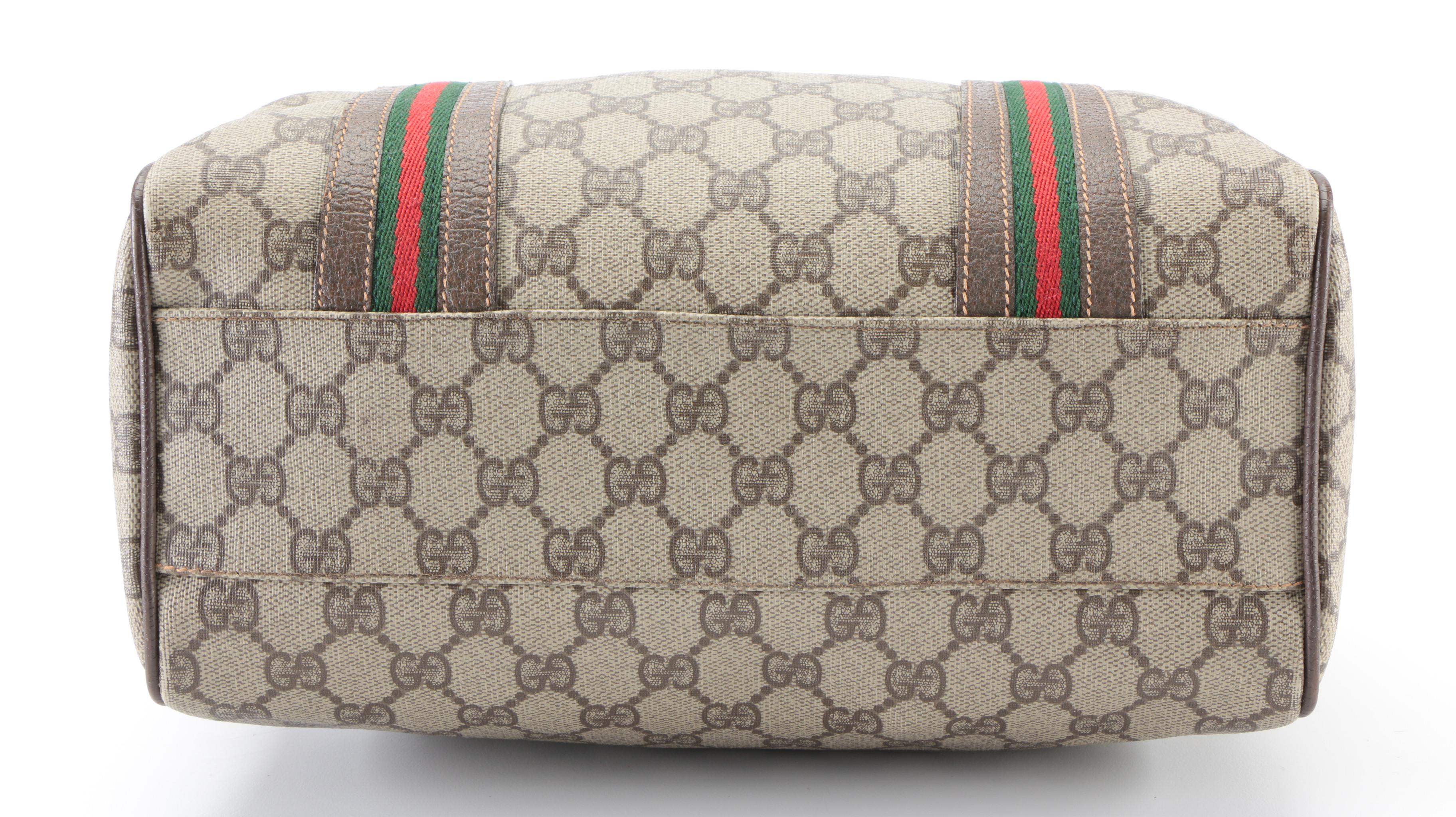 Gucci Boston Bag in GG Supreme Canvas, Web Stripe, and Leather