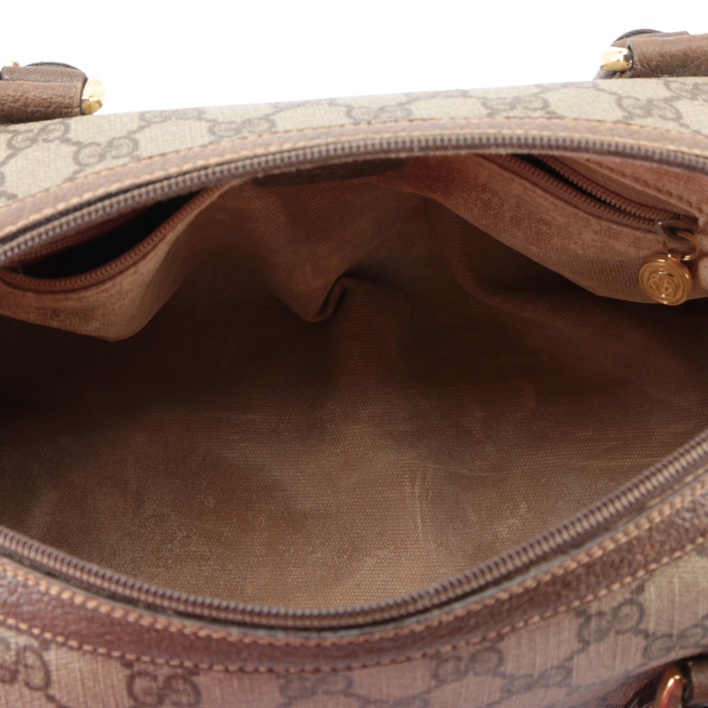 Gucci Boston Bag in GG Supreme Canvas, Web Stripe, and Leather