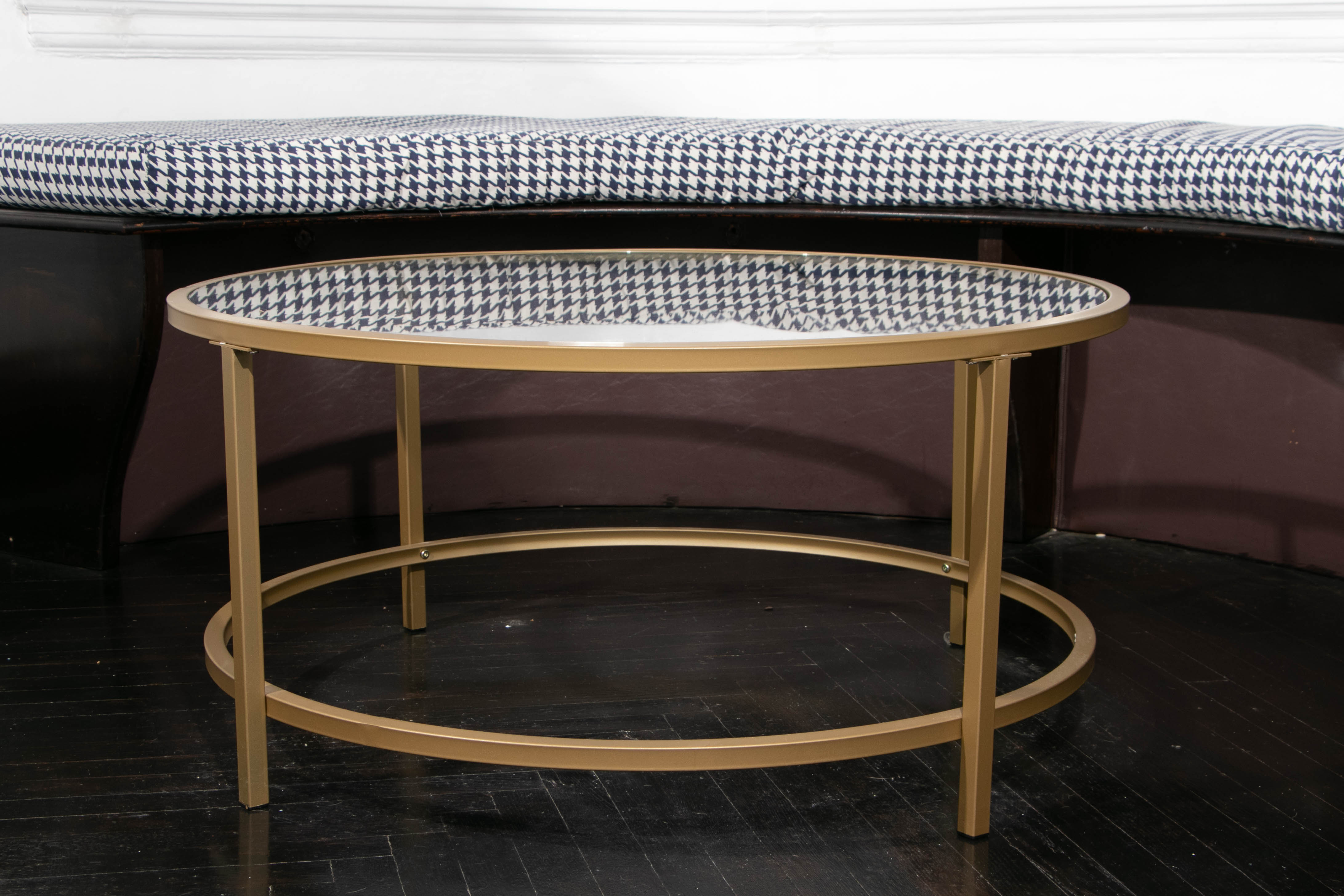 Modernist Style Brushed Gold Metal and Glass Coffee Table