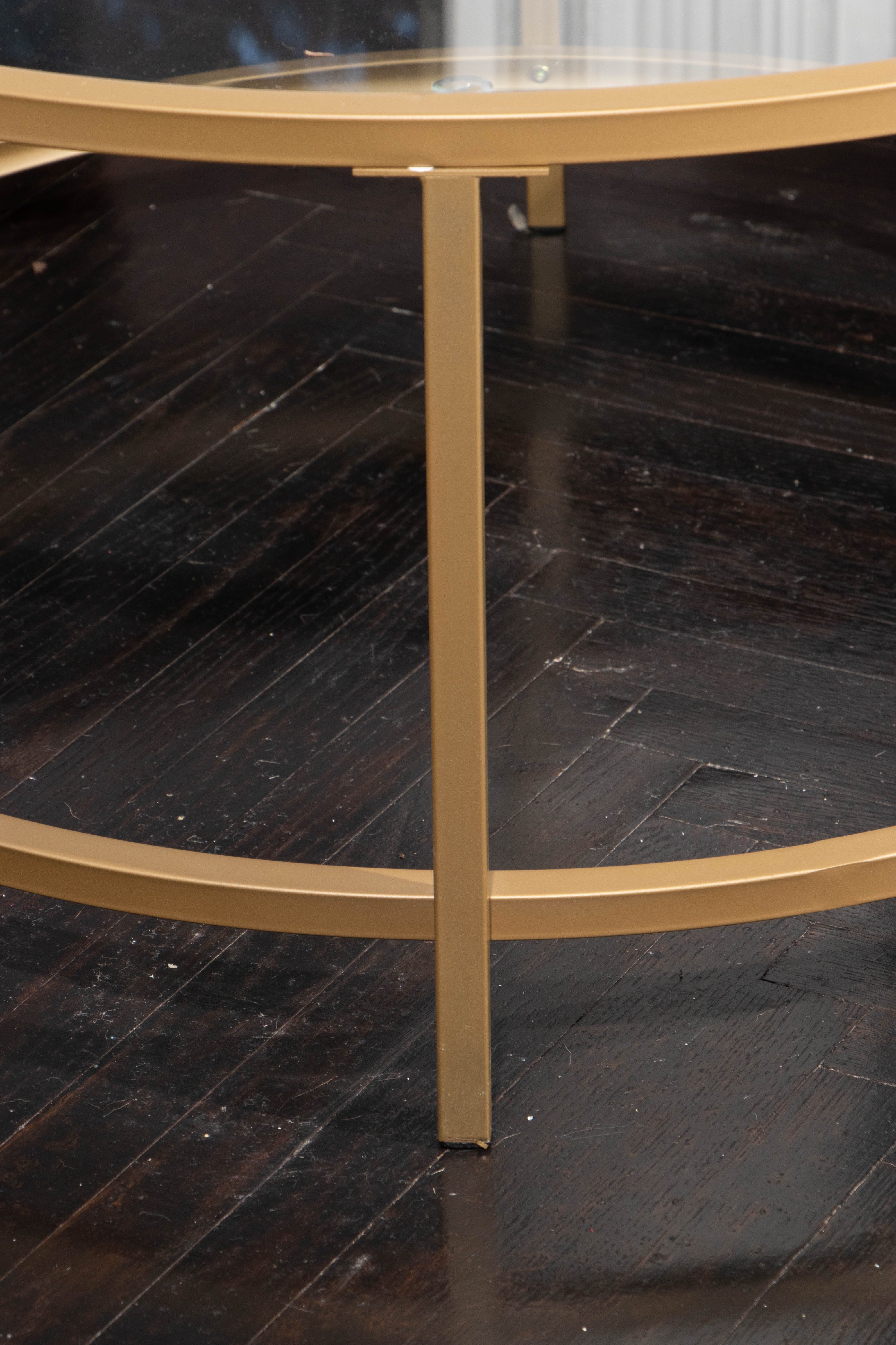 Modernist Style Brushed Gold Metal and Glass Coffee Table