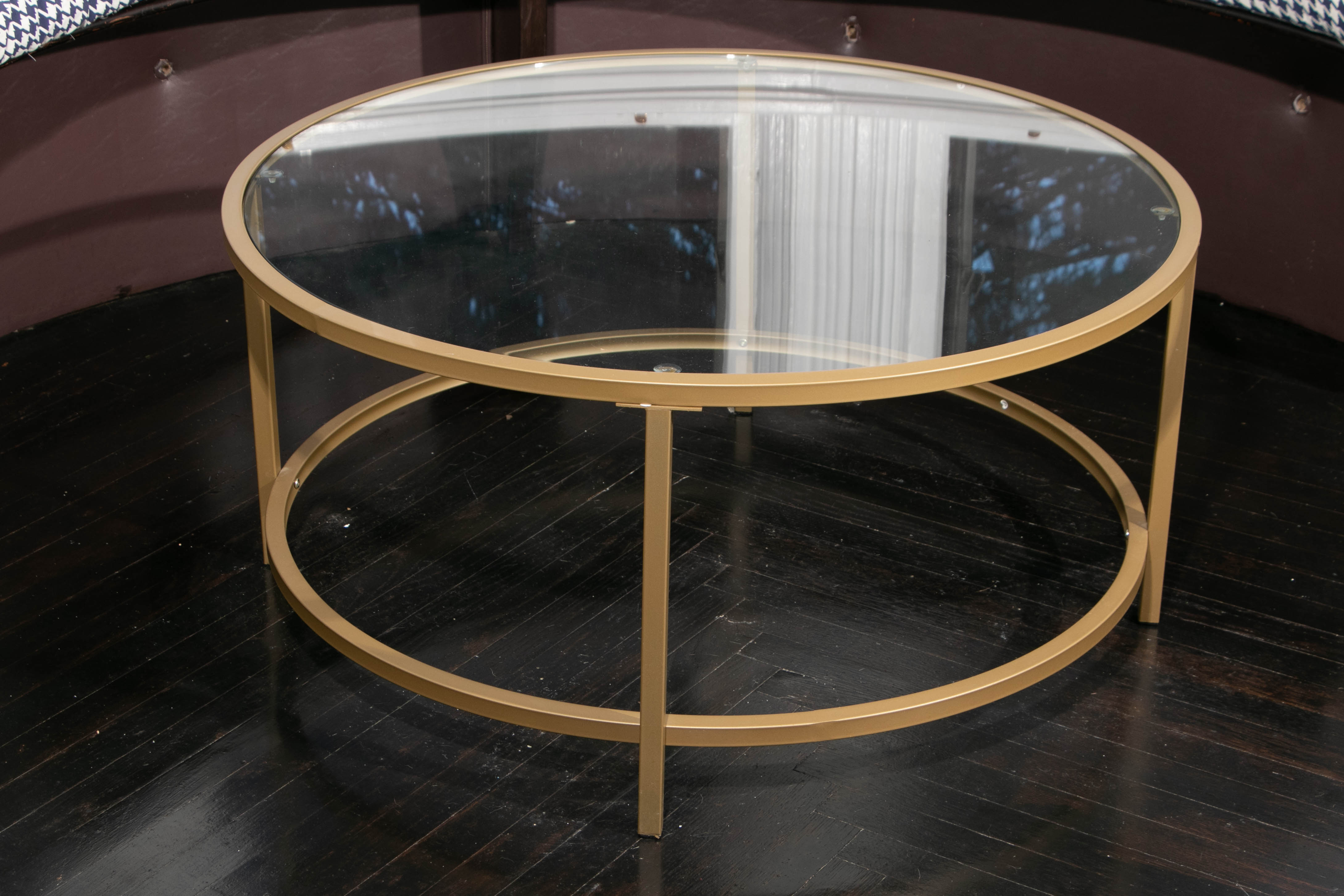 Modernist Style Brushed Gold Metal and Glass Coffee Table