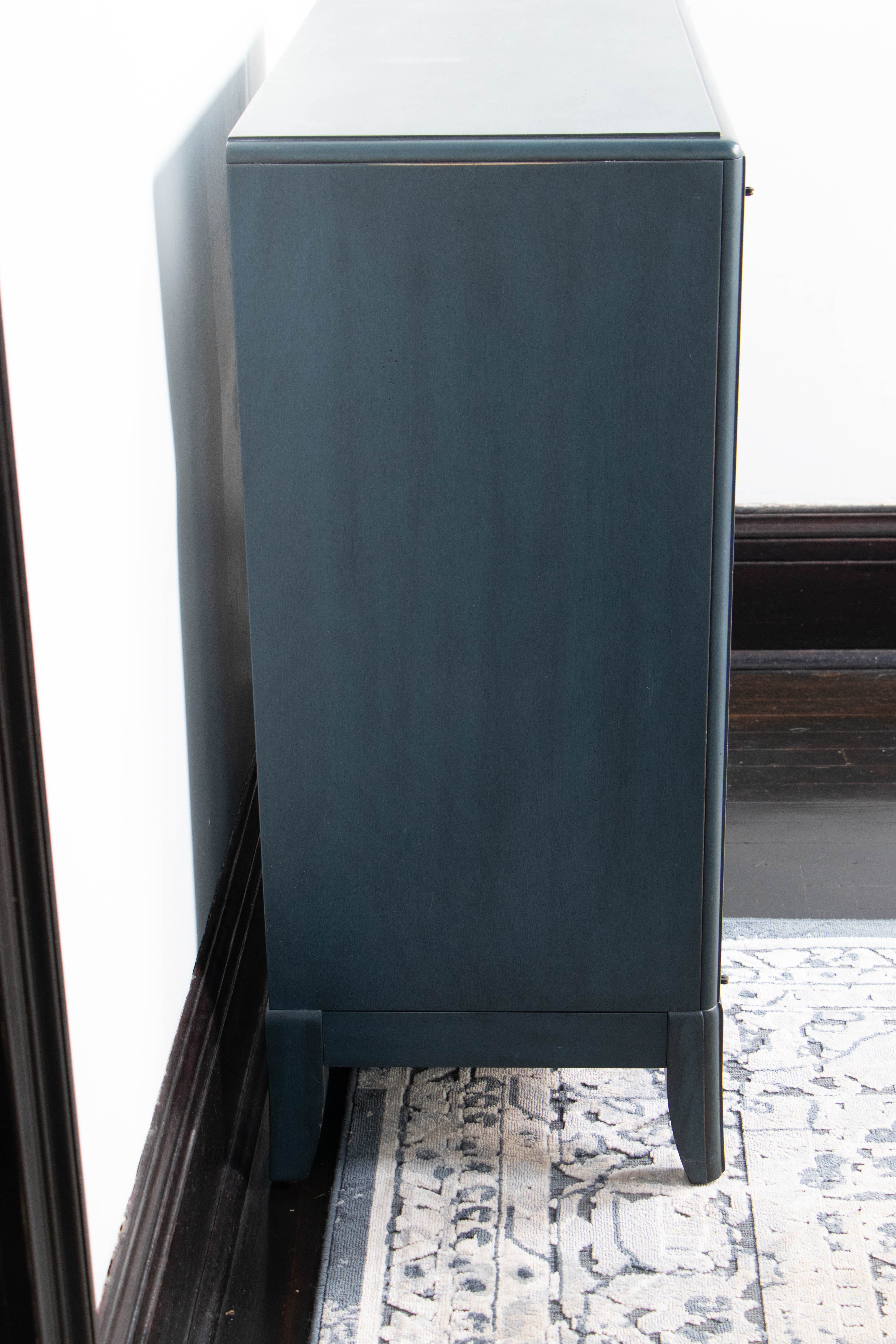 Pike & Main Denim Blue and Gilt Floral Carved Wood Cabinet