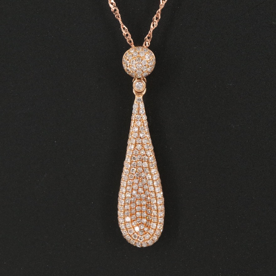 18K Pavé 0.43 CTW Diamond Teardrop on 14K Singapore Chain Necklace