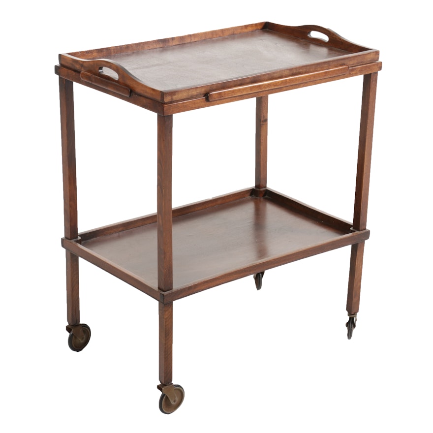 Wooden Tray-Top Bar Cart, Late 20th Century