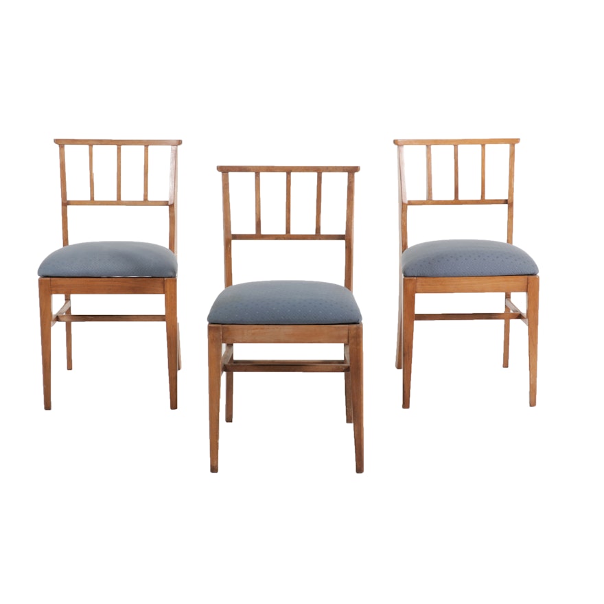 Three Wooden Side Chairs with Upholstered Seats, Late 20th Century