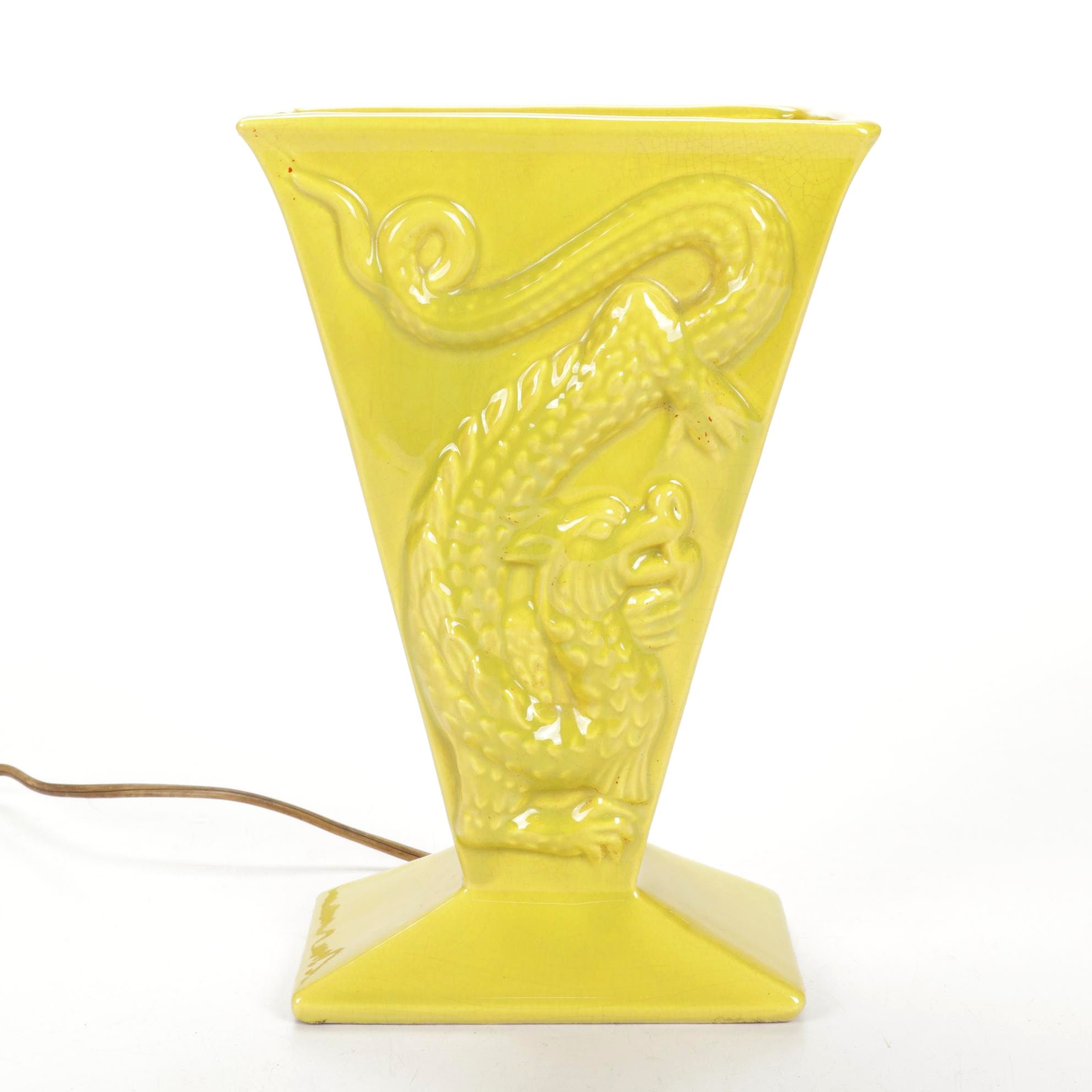 Walter L. Schott Co. Ceramic Dragon Table Lamp, Mid 20th Century
