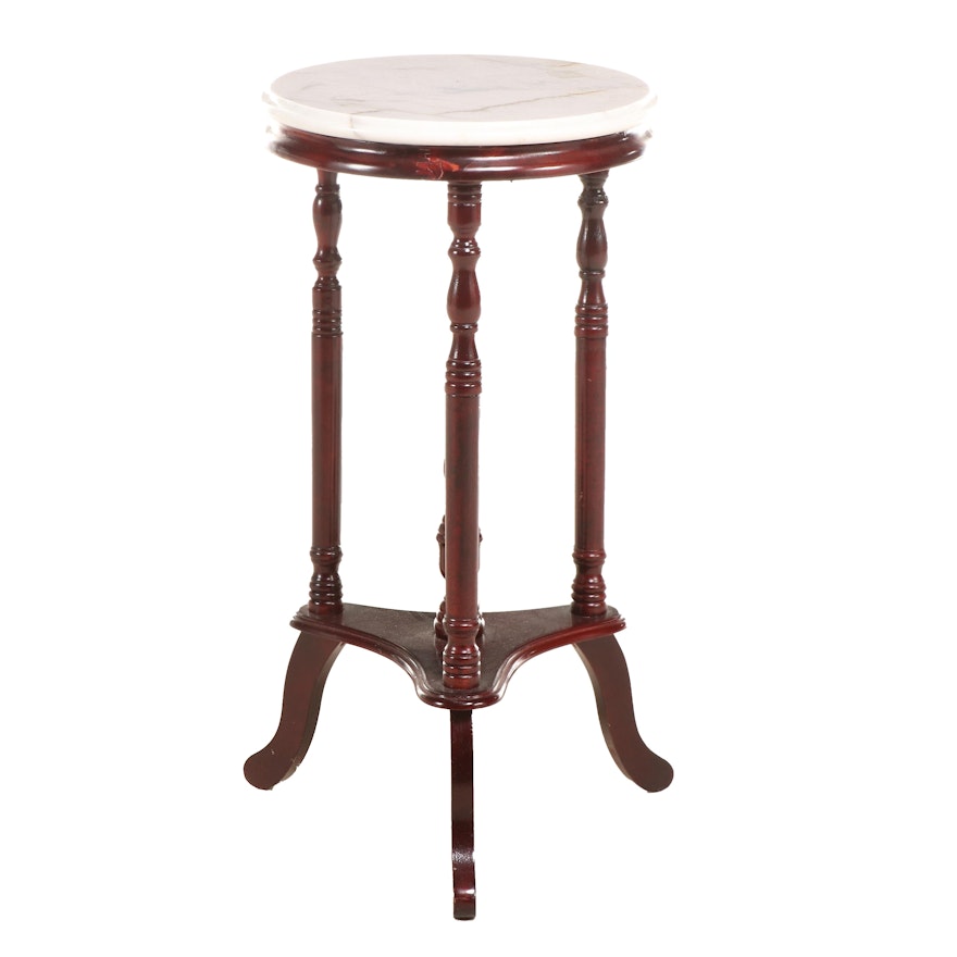 Victorian Style Marble Top Mahogany Finish Occasional Table