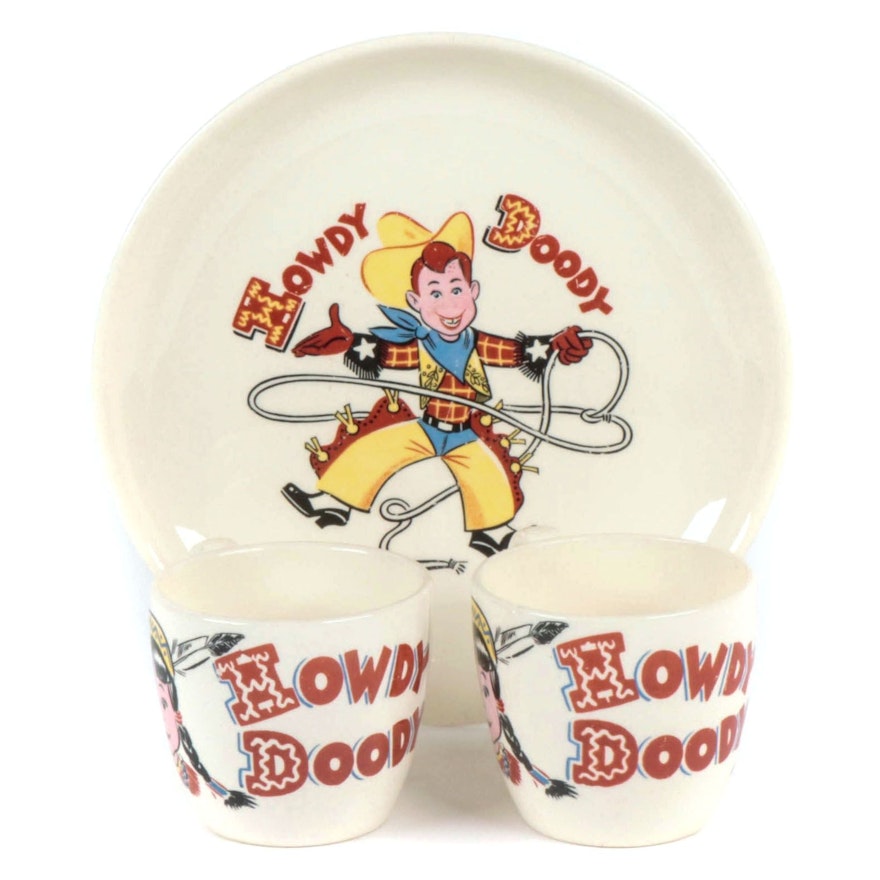 Taylor, Smith & Taylor "Howdy Doody" Plate and Cups, Mid-20th Century