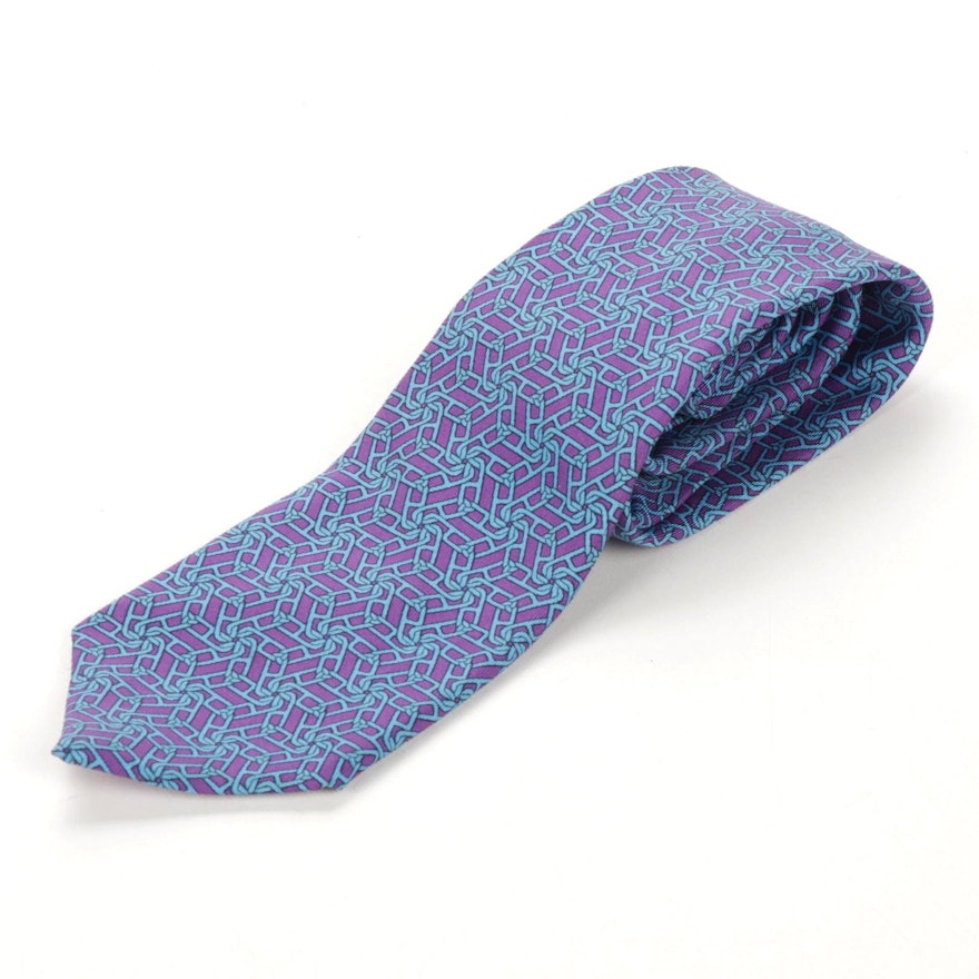 Hermès 7056 TA Silk Hand-Stitched Necktie in Chain Link Print