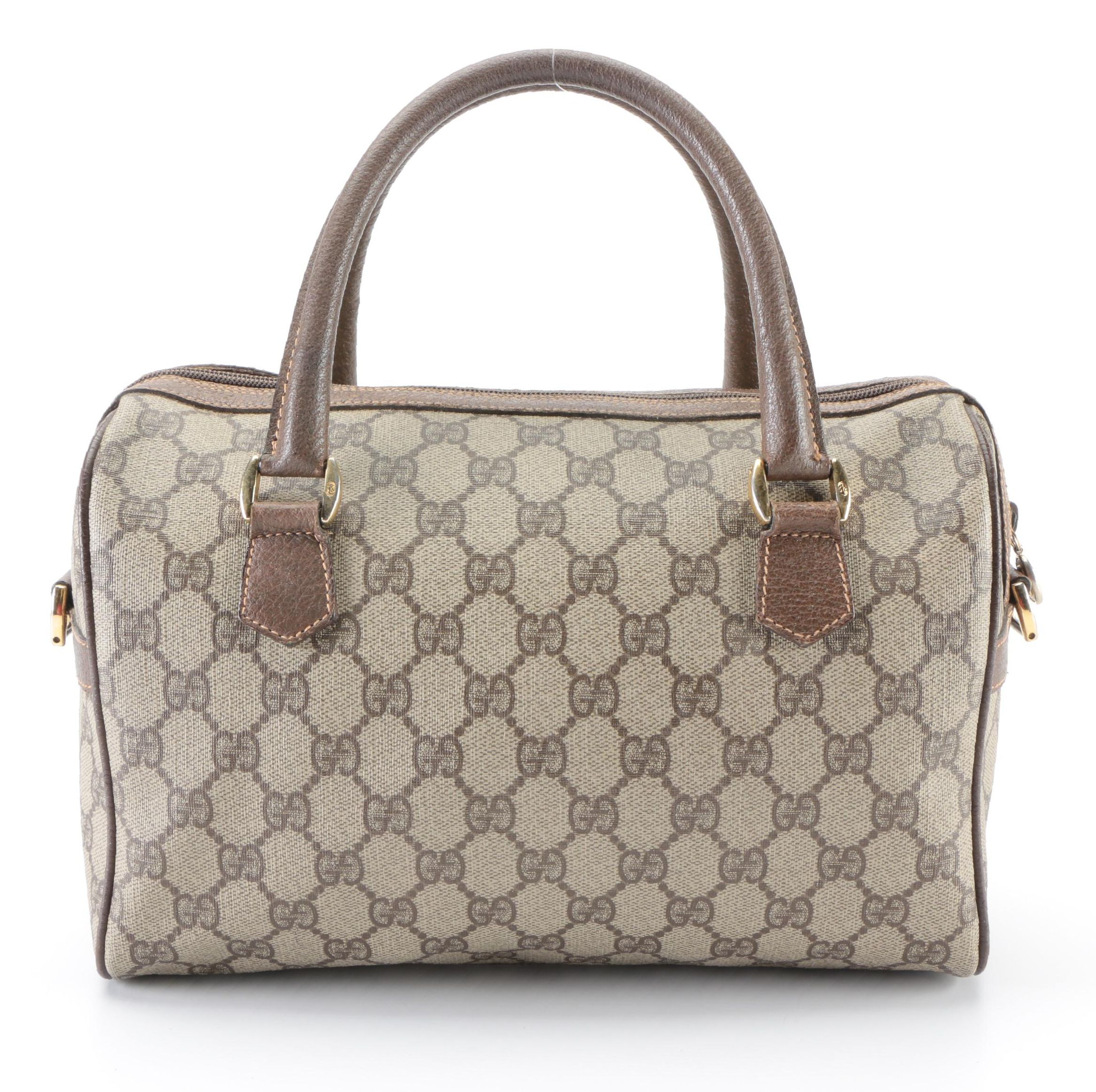 Gucci Boston Bag in GG Supreme Canvas, Web Stripe, and Leather