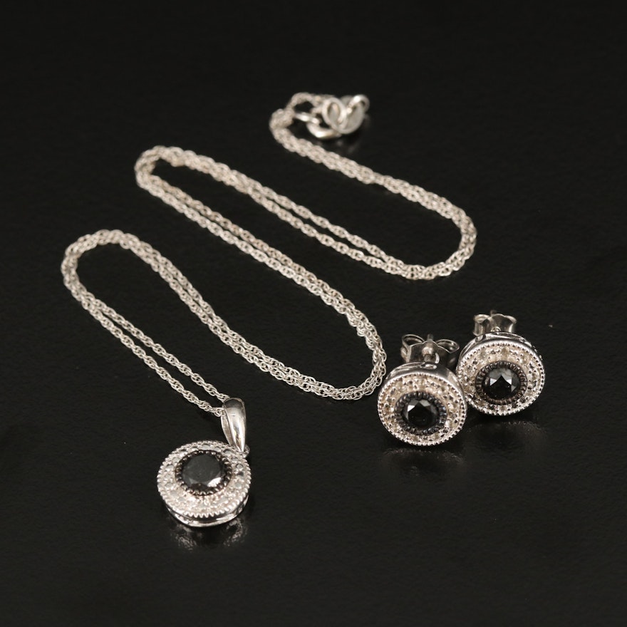 Sterling Diamond and Topaz Necklace and Earring Set