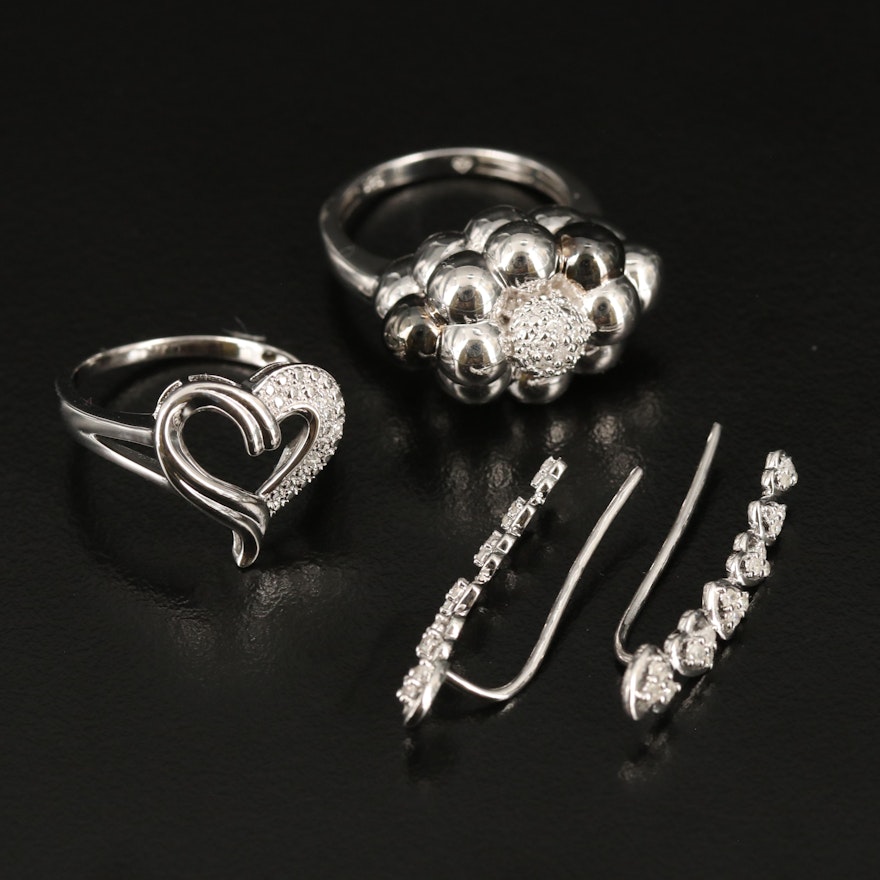 Sterling Silver Diamond Earrings and Rings