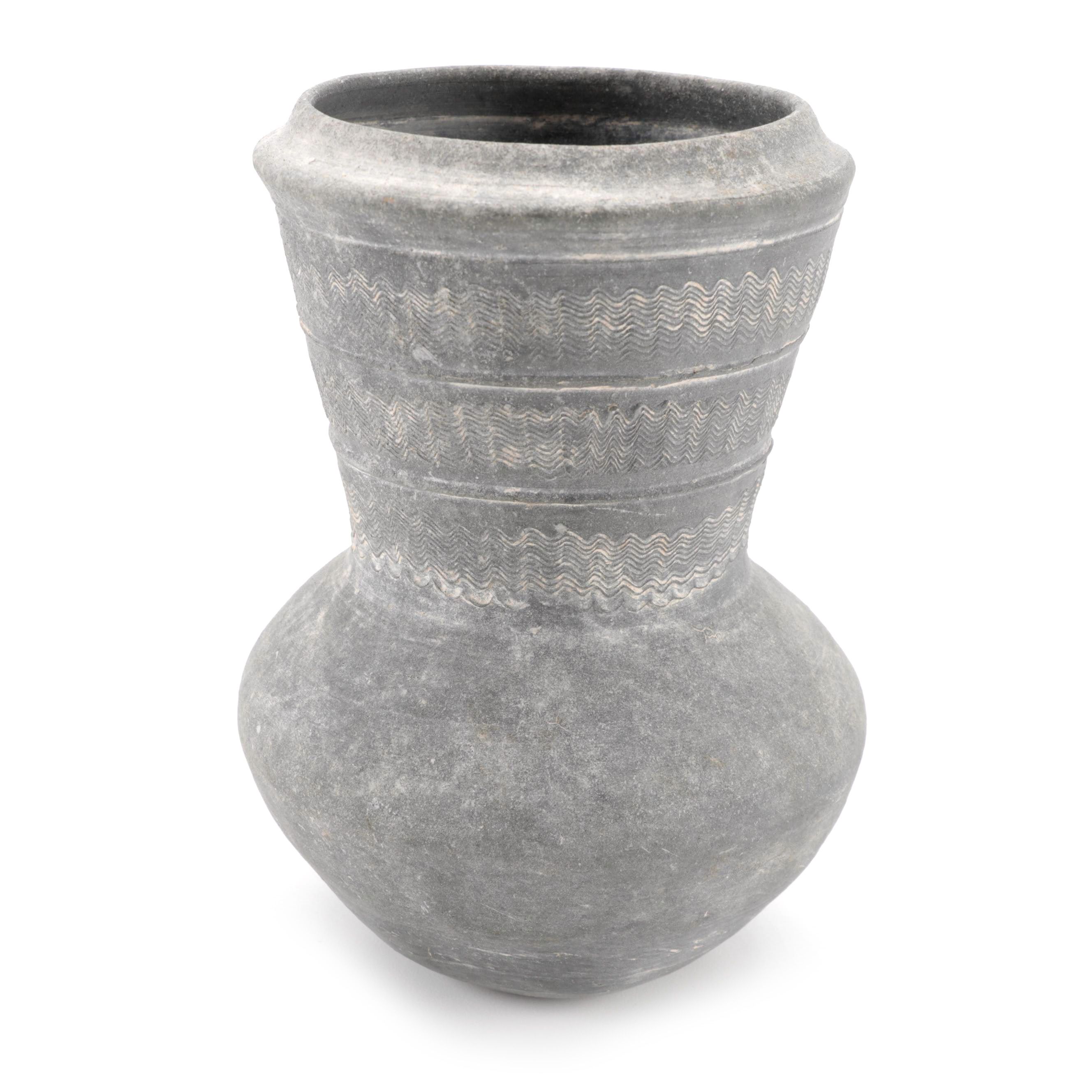 Korean Silla Dynasty Incised Black Earthenware Vase, 4th-10th Century C.E.