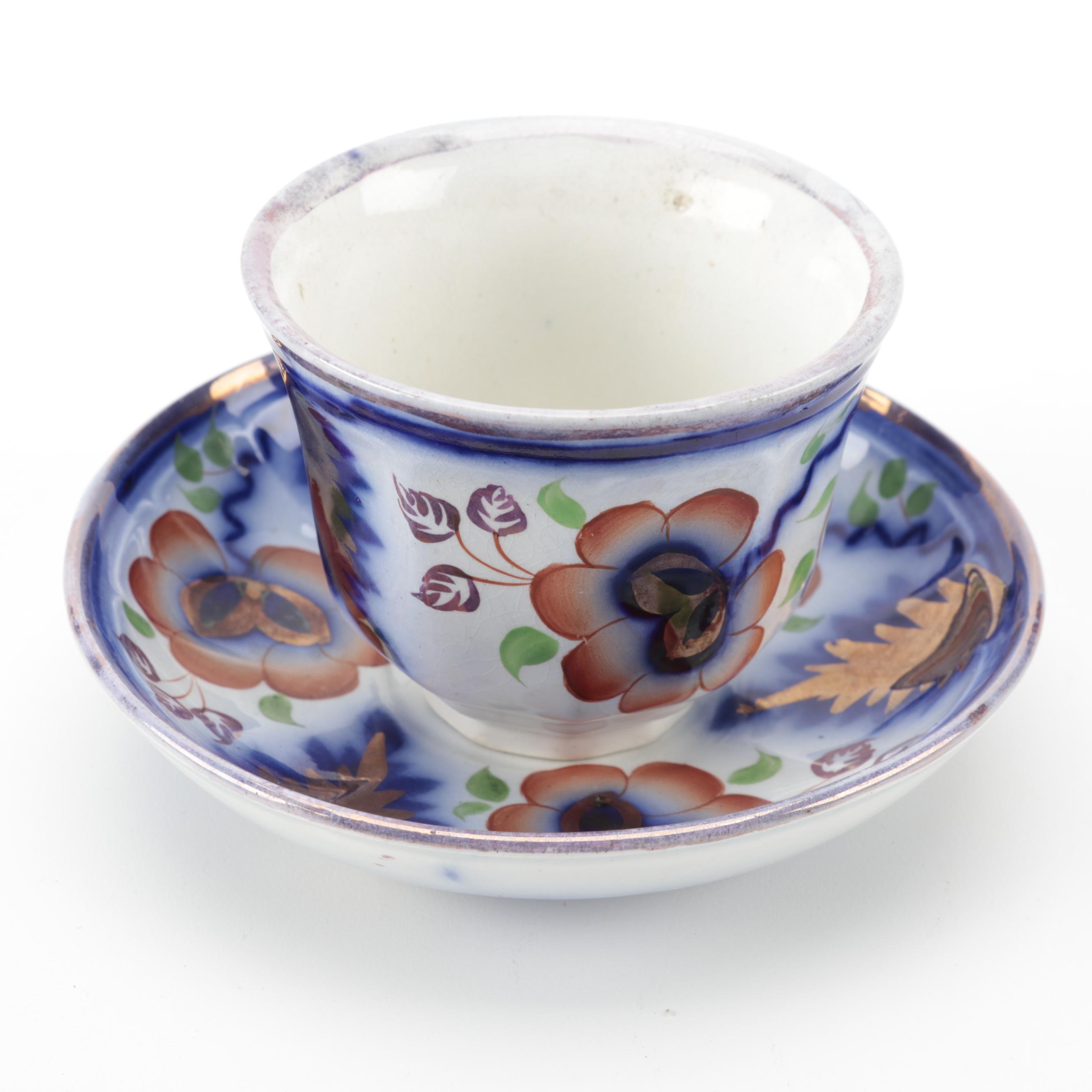 English Flow Blue Gaudy Welsh Ironstone Dinnerware, Mid-19th Century