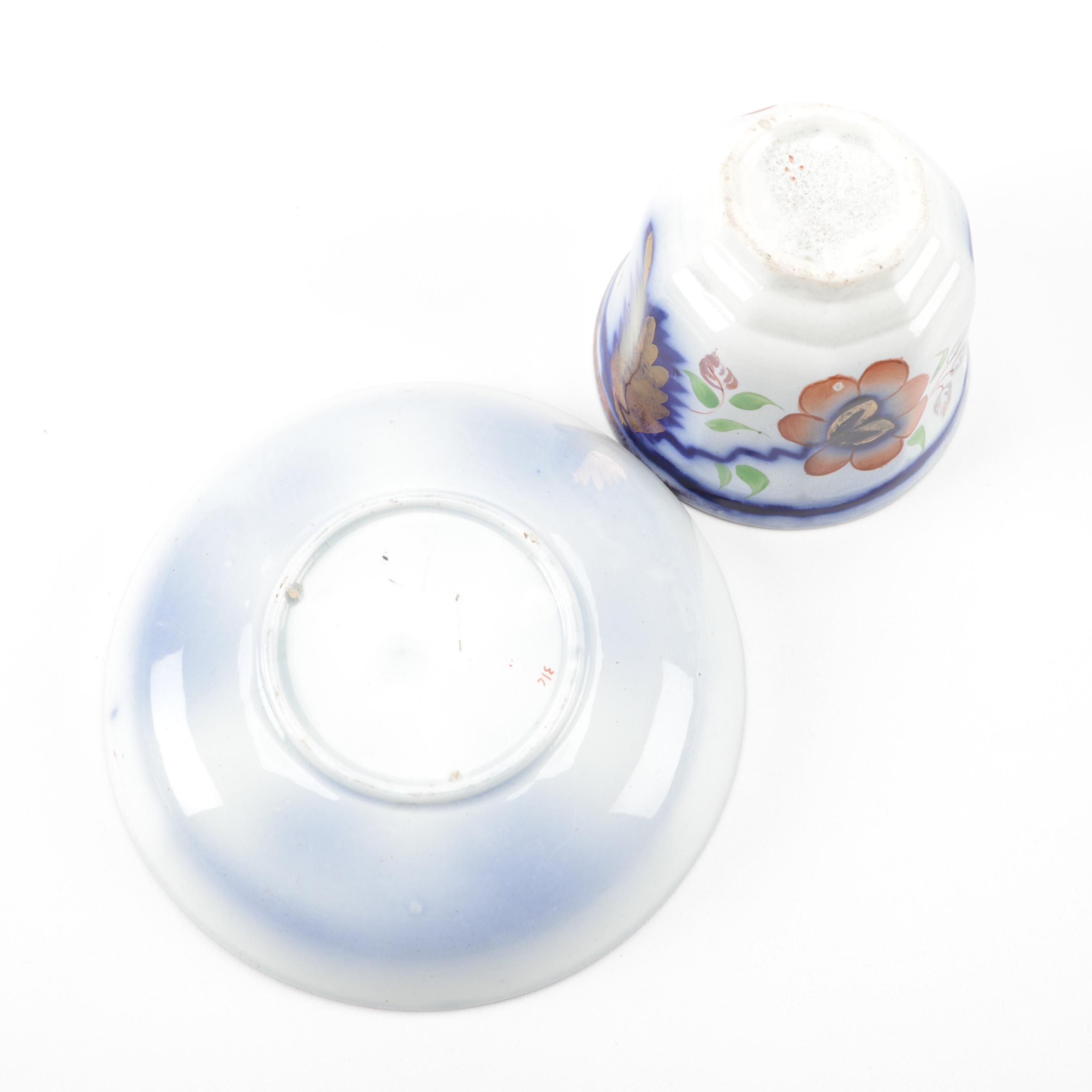 English Flow Blue Gaudy Welsh Ironstone Dinnerware, Mid-19th Century