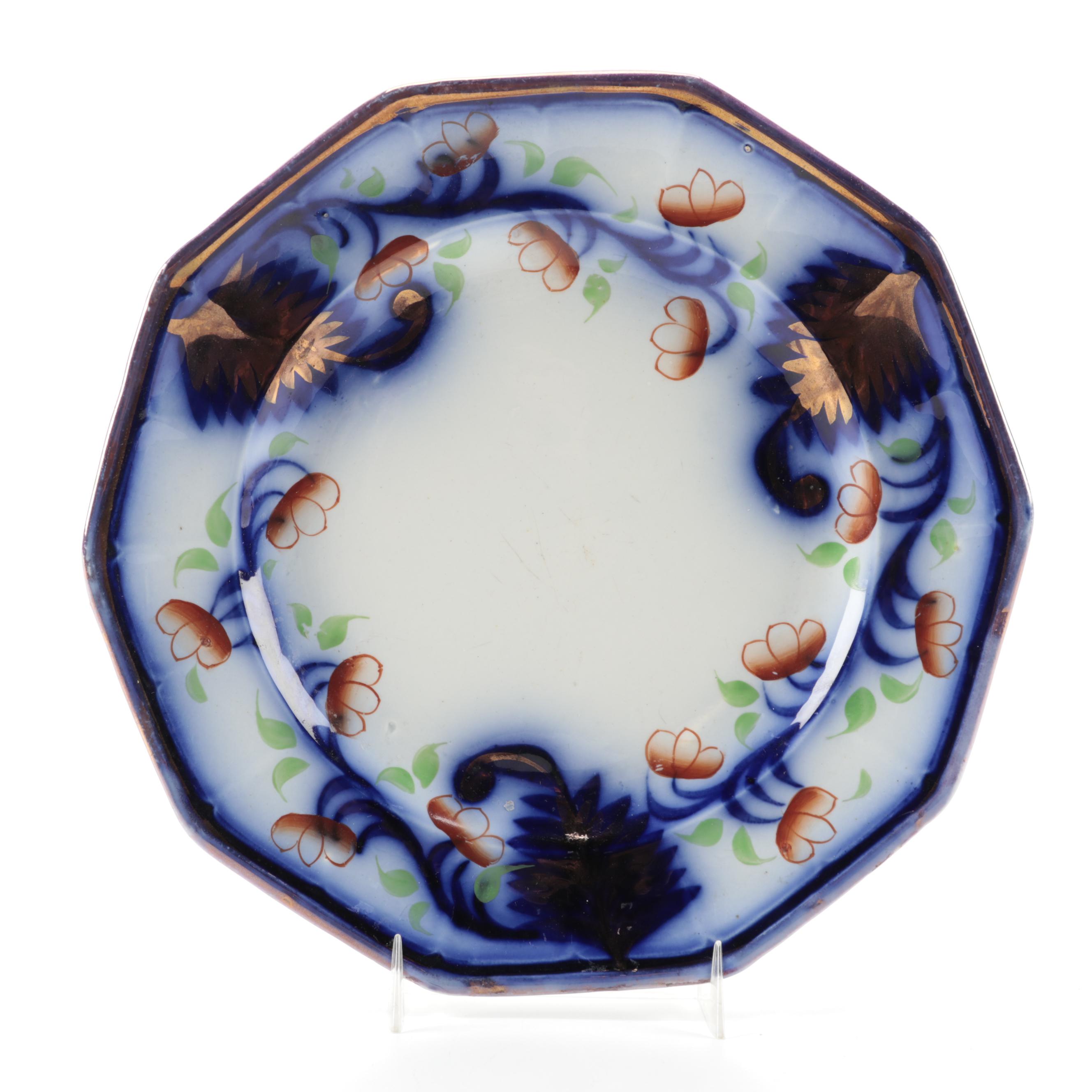 English Flow Blue Gaudy Welsh Ironstone Dinnerware, Mid-19th Century