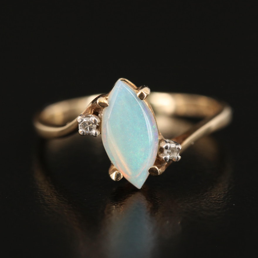 10K Opal and Diamond Bypass Ring