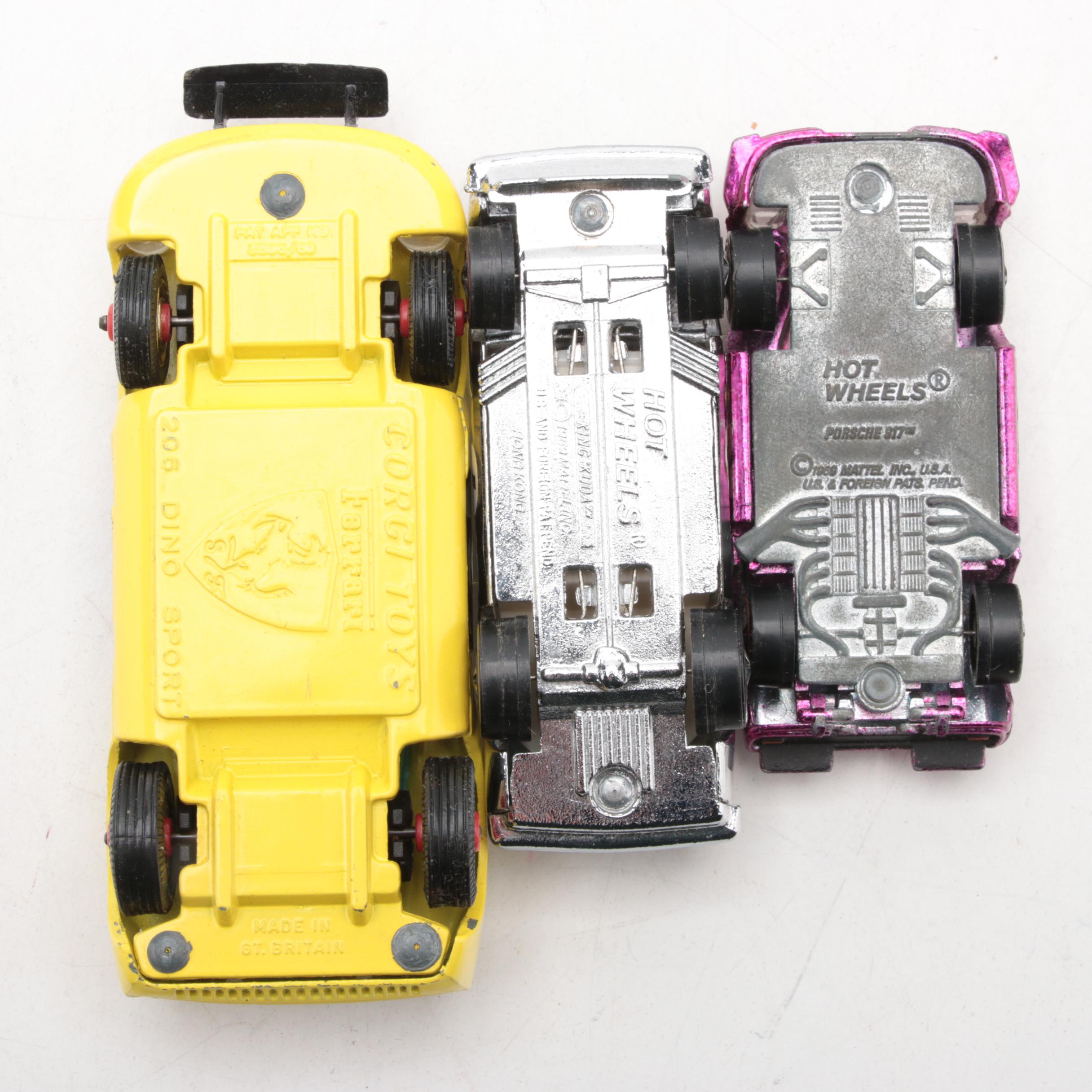 Corgi Diecast Ferrari 206 Dino Sport, Hot Wheels Porsche 917, "King Kuda" Cars