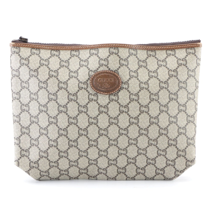 Gucci Plus Zip Pouch in GG Coated Canvas with Leather Trim