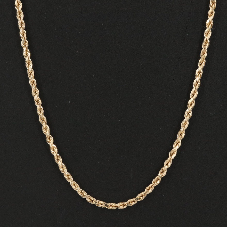 14K Opera Length French Rope Chain Necklace