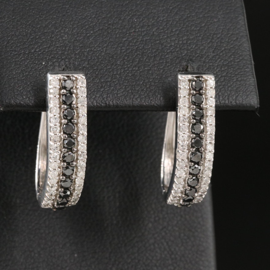 Sterling Silver 1.00 CTW Diamond J-Hoop Earrings
