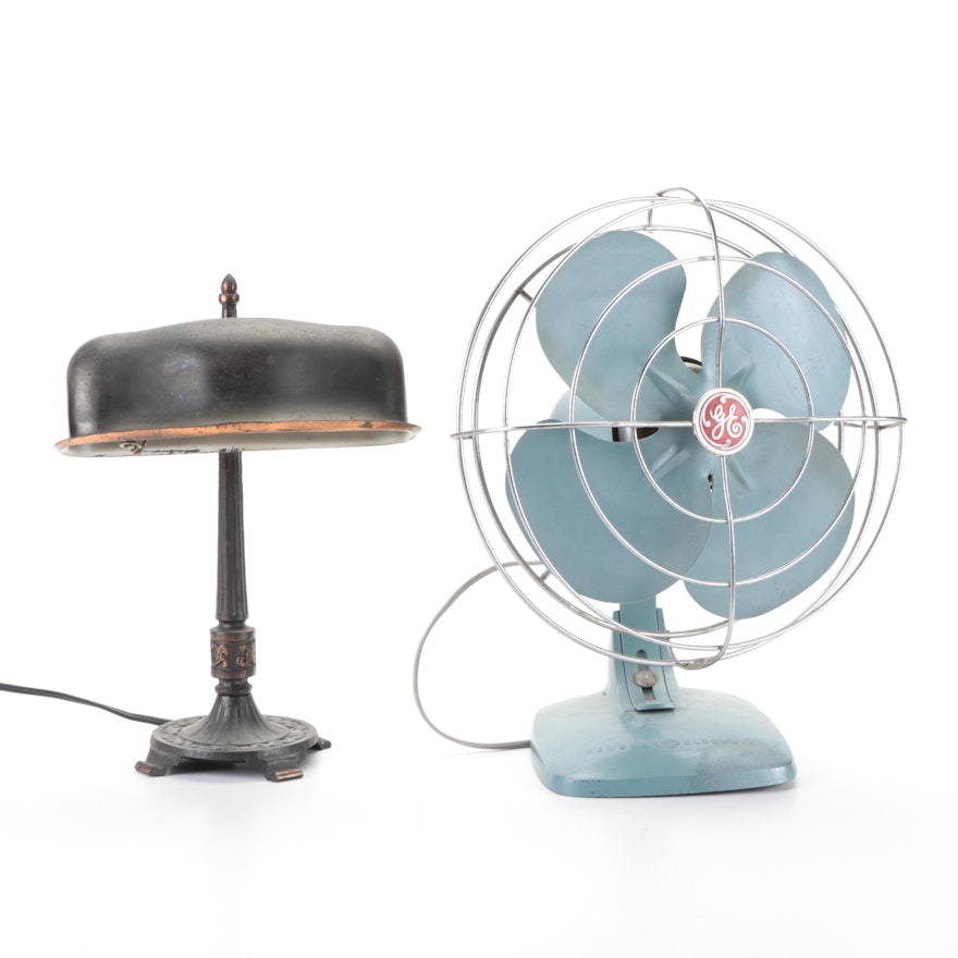 General Electric 10-Inch Home Oscillating Fan and Table Lamp, 1950s
