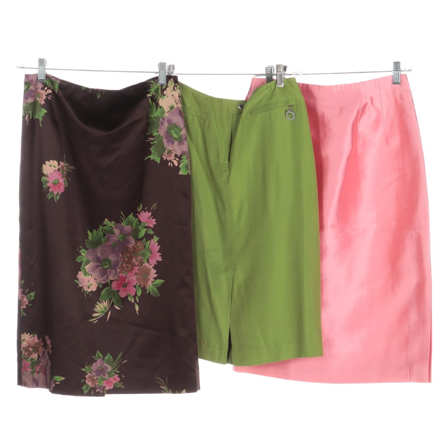 Worth Floral Print, Green, and Pink Silk Skirts