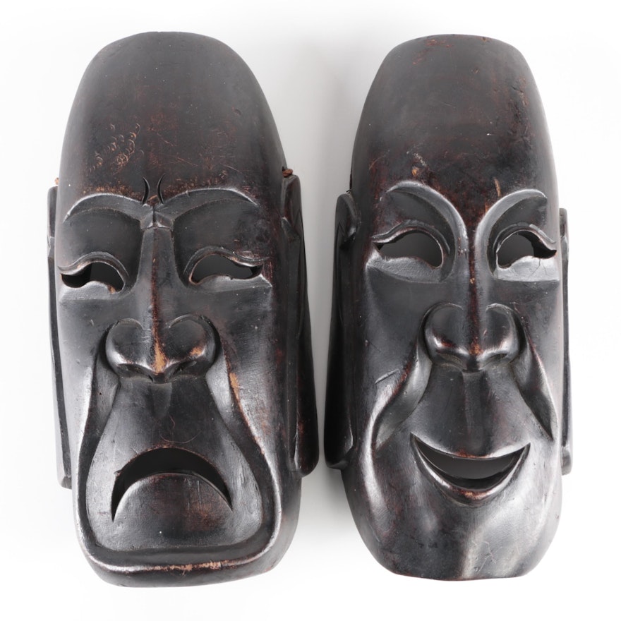 Southeast Asian Hand-Carved Comedy and Drama Theater Masks
