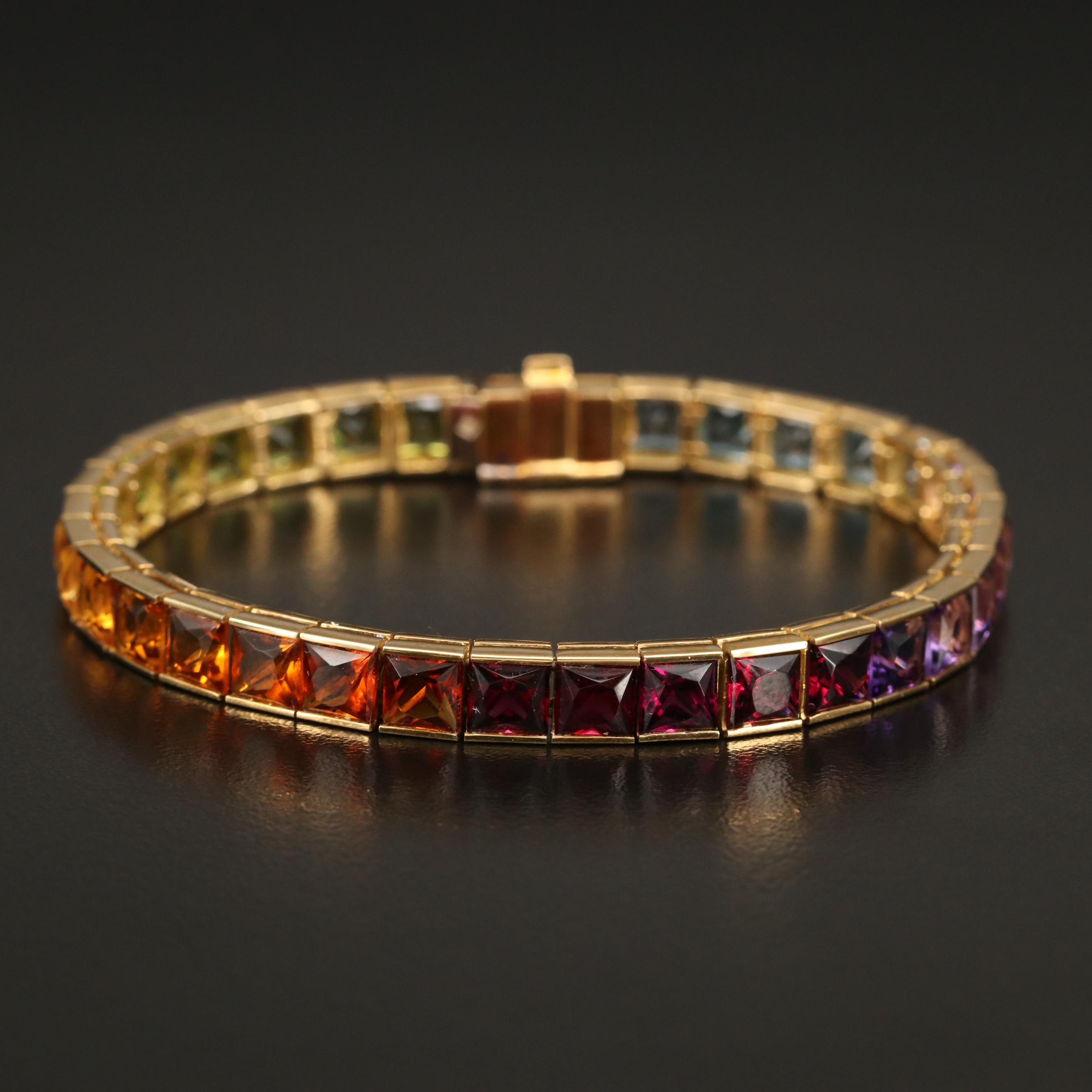 18K Topaz, Amethyst, Garnet, Citrine and Peridot Line Bracelet
