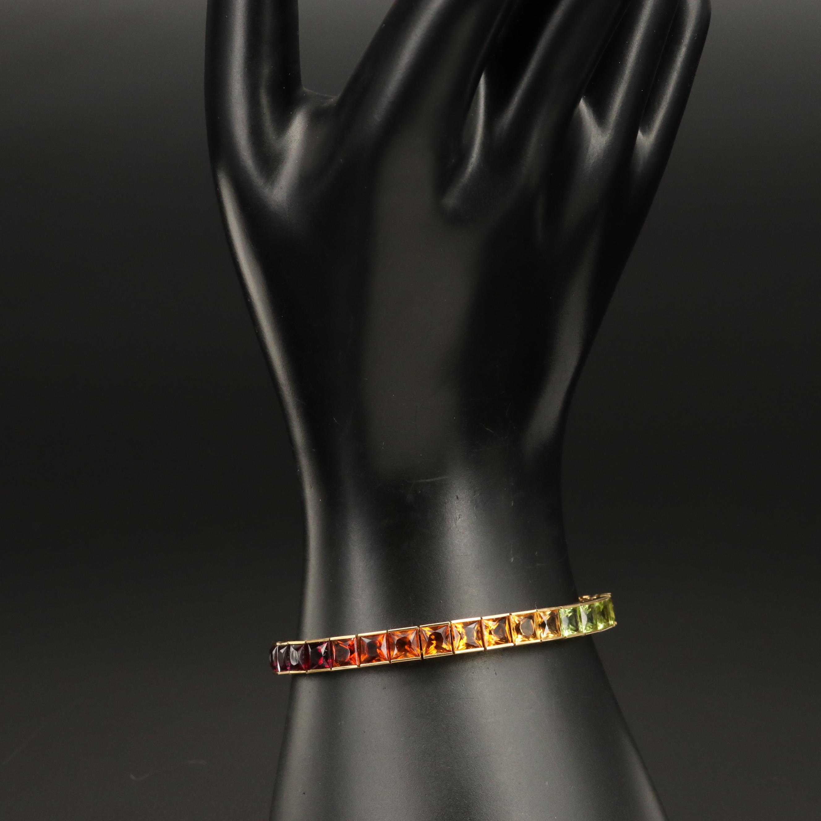 18K Topaz, Amethyst, Garnet, Citrine and Peridot Line Bracelet