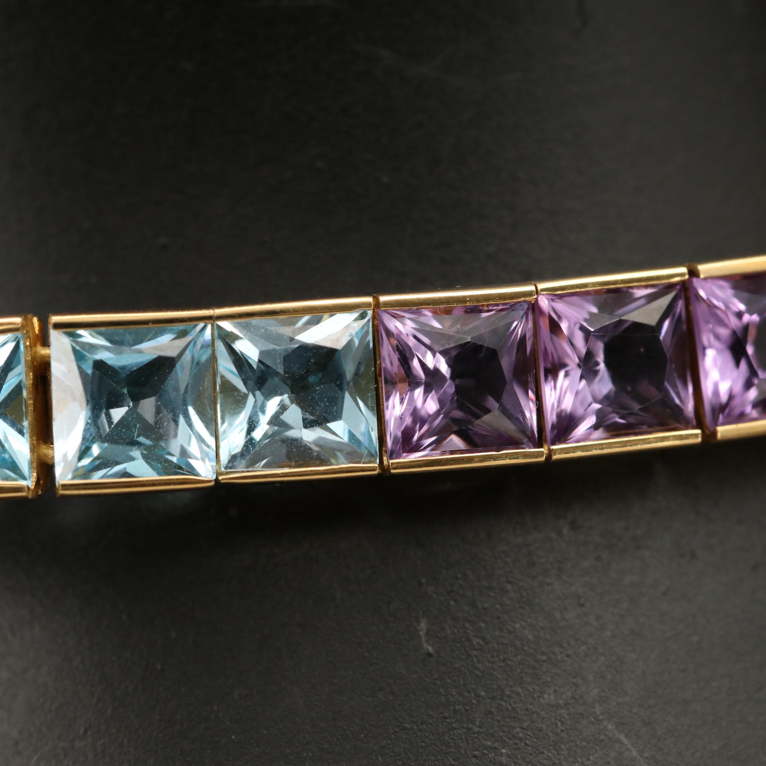 18K Topaz, Amethyst, Garnet, Citrine and Peridot Line Bracelet