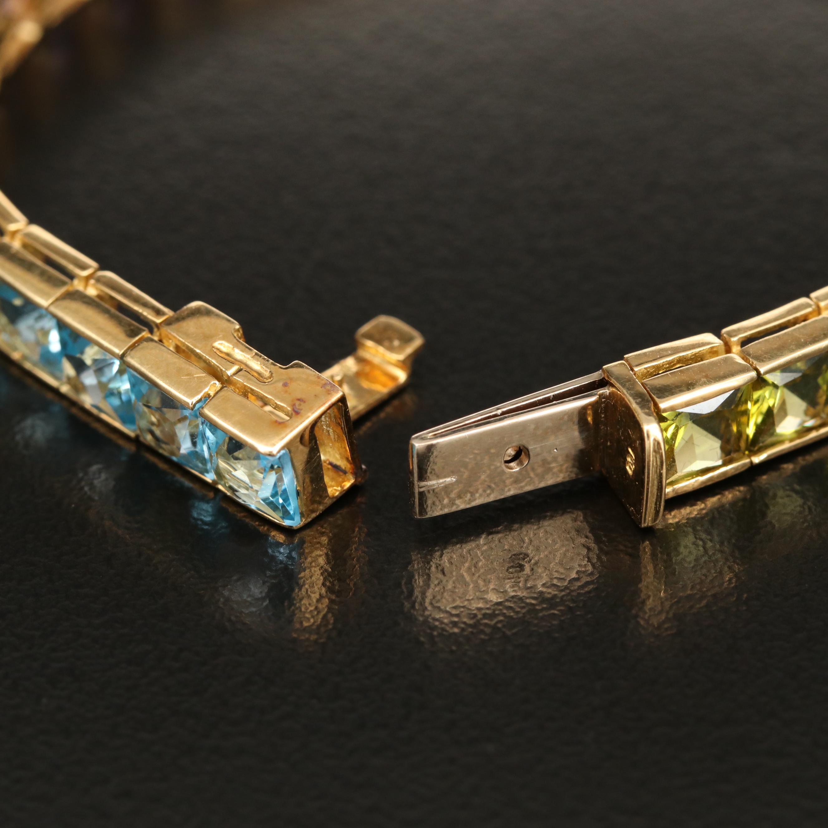 18K Topaz, Amethyst, Garnet, Citrine and Peridot Line Bracelet