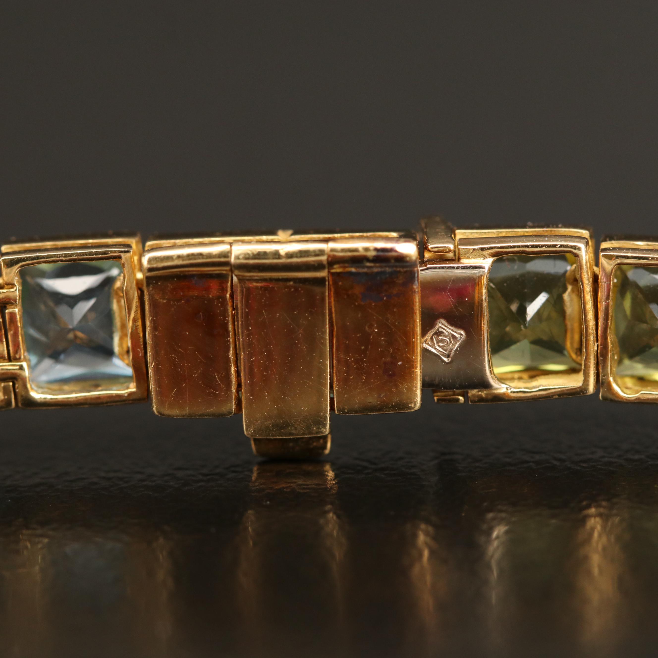 18K Topaz, Amethyst, Garnet, Citrine and Peridot Line Bracelet