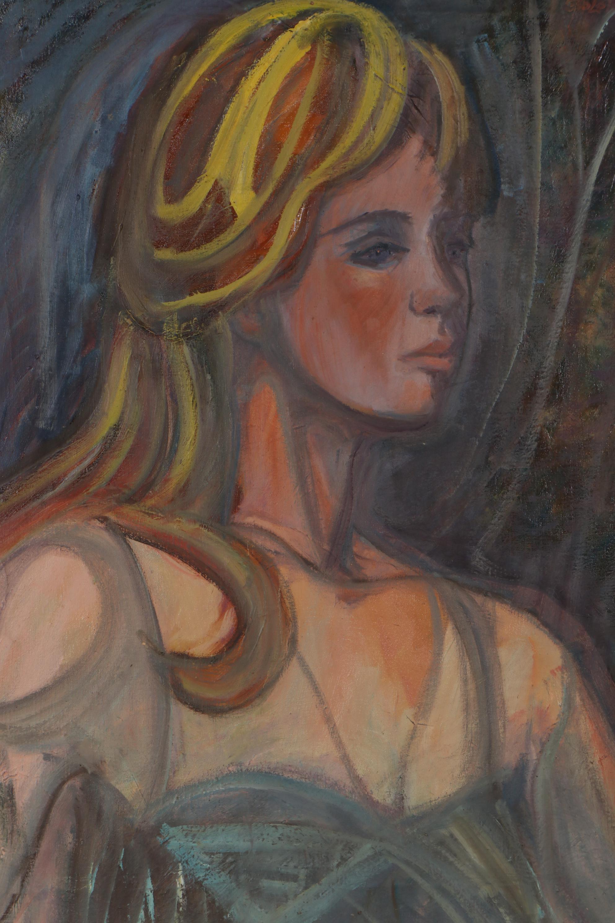 Reta Soloway Figural Oil Painting "Blond Young Woman," Late 20th Century