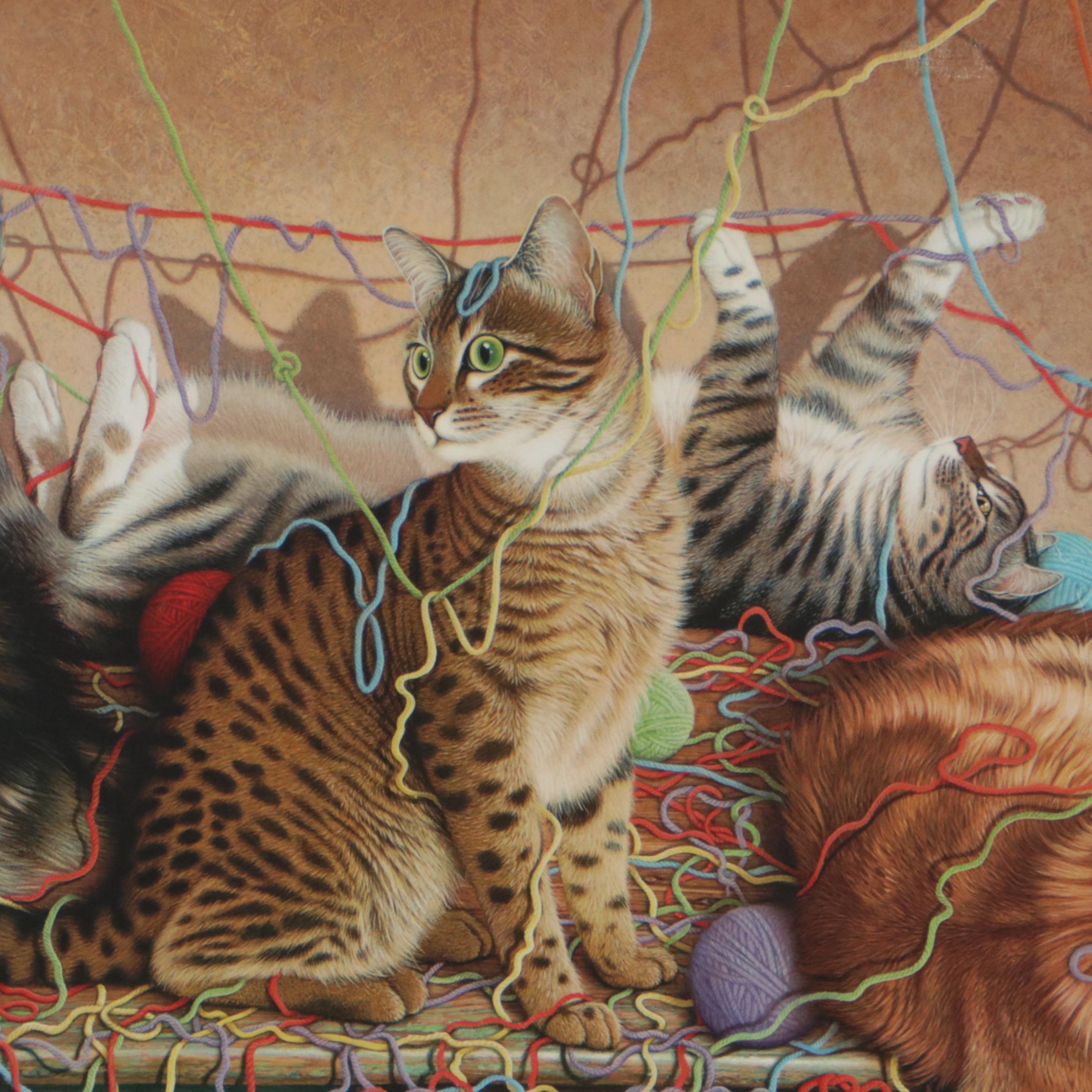 Braldt Bralds Offset Lithograph of Cats Playing With Yarn, Circa 2000