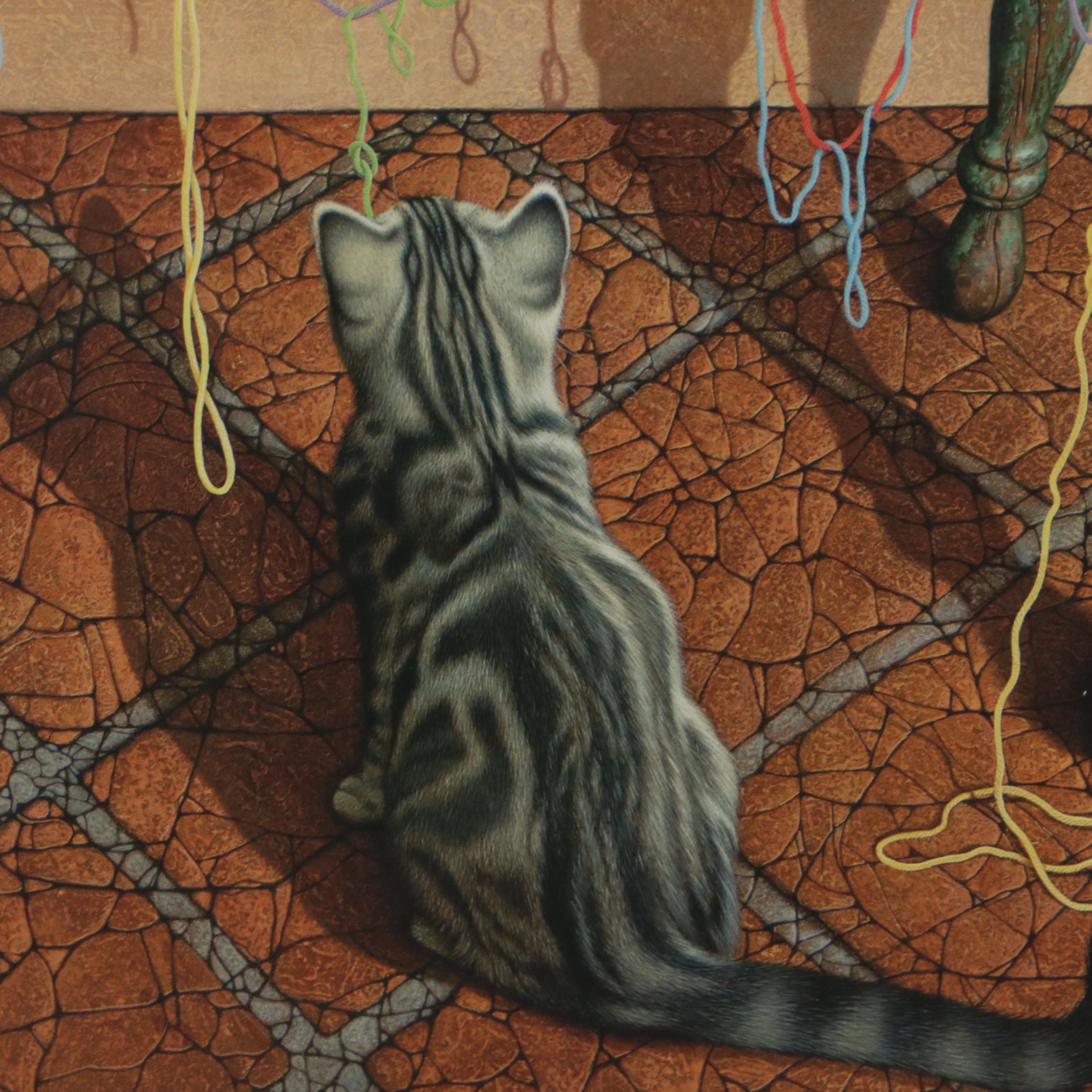 Braldt Bralds Offset Lithograph of Cats Playing With Yarn, Circa 2000