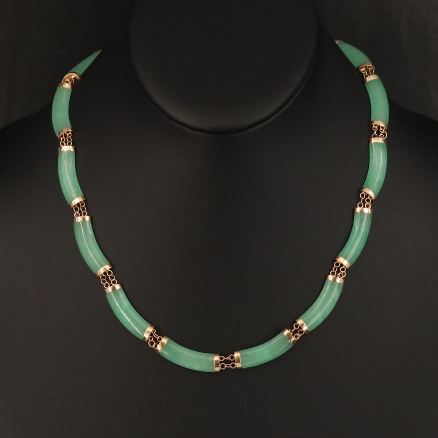 14K Curved Bar Jadeite Necklace