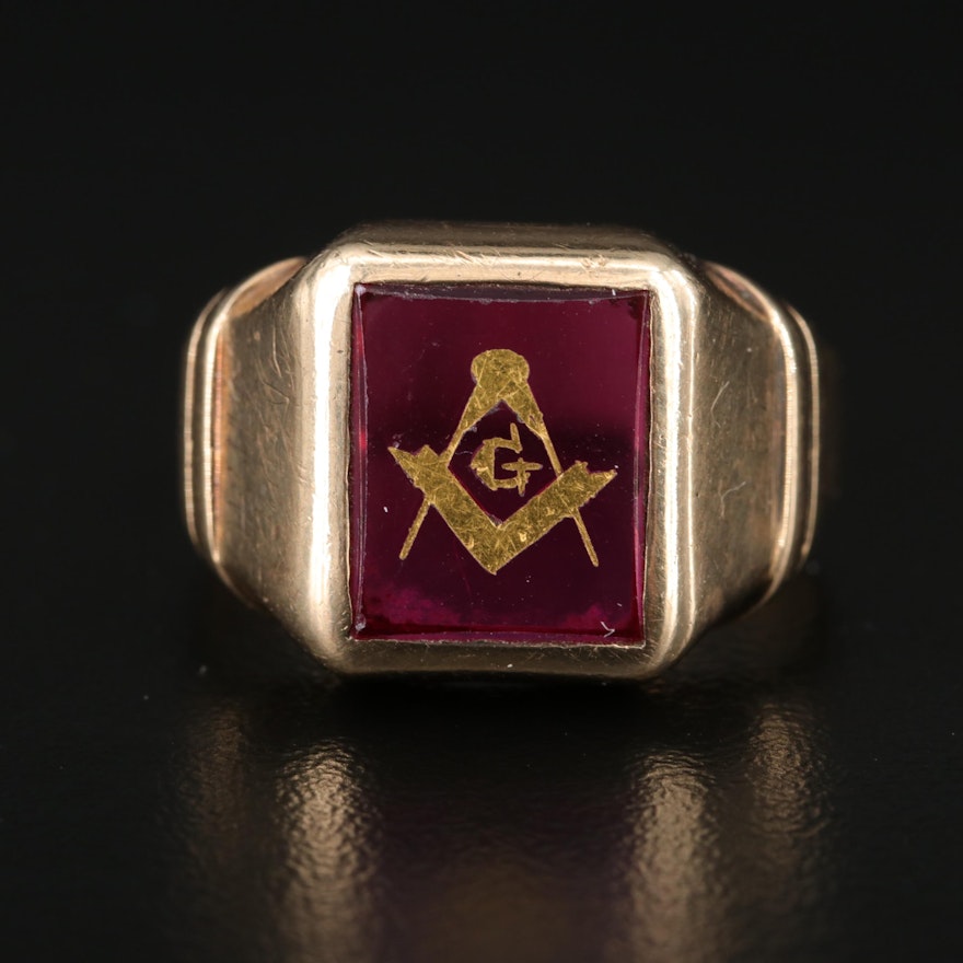 Vintage Masonic 10K Ruby Ring