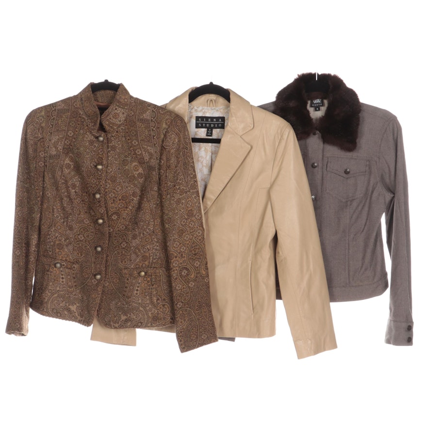 Worth Wool Paisley and Denim Jacket with Siena Studio Leather Jacket