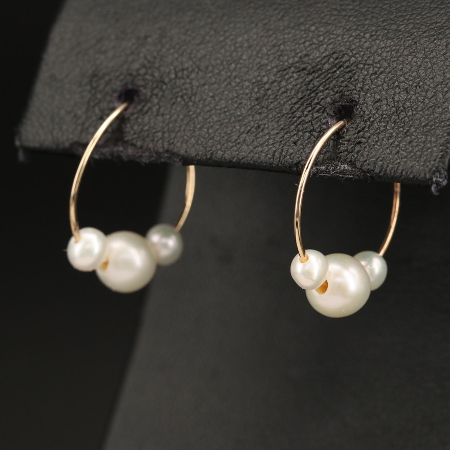 14K Semi-Baroque Pearl Hoop Earrings