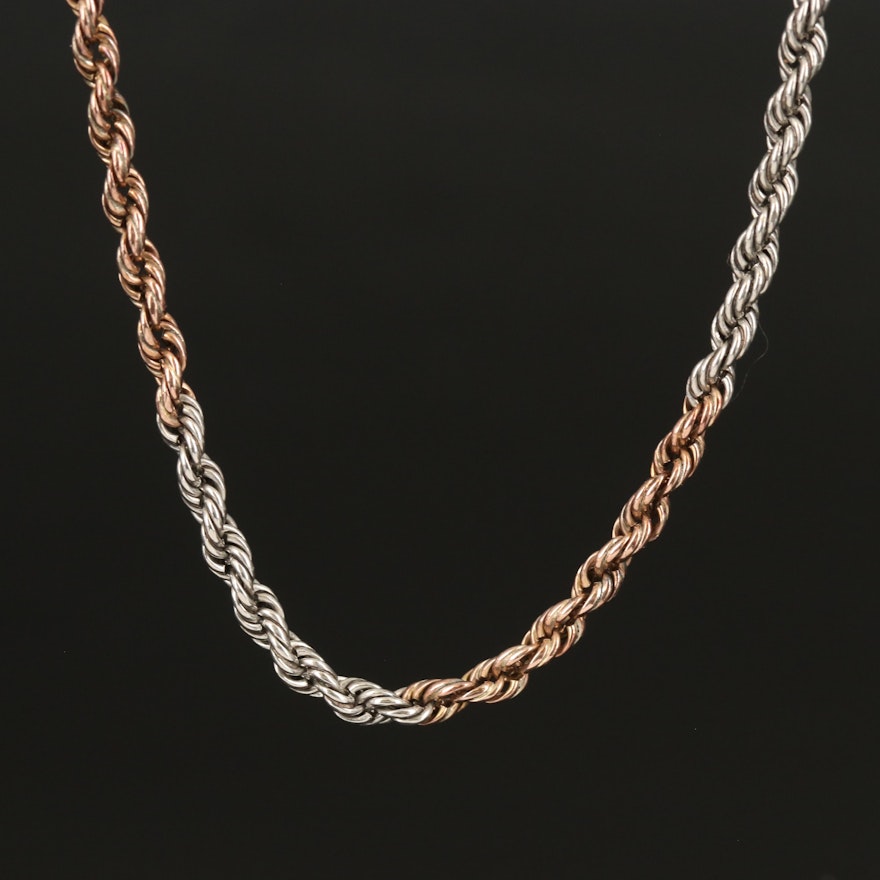 Platinum and 10K Two-Tone Rope Chain Necklace