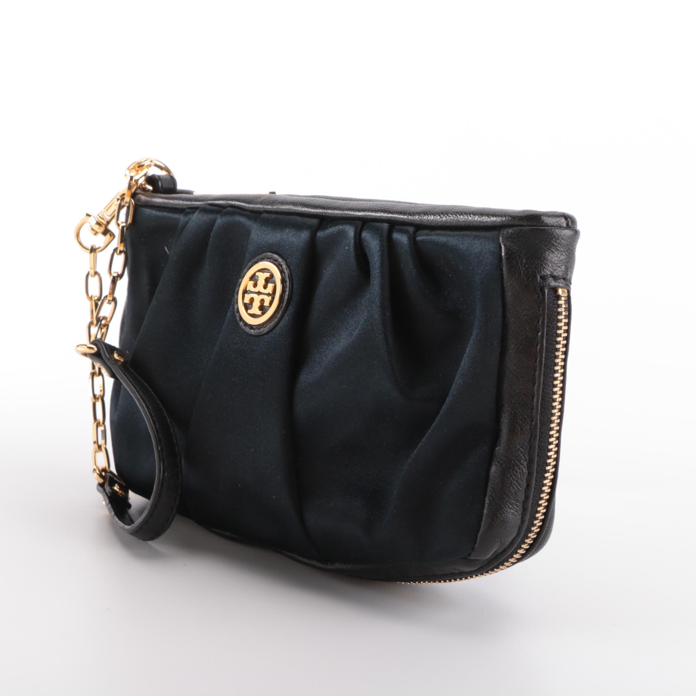 Tory Burch Convertible Wristlet in Navy Satin and Leather