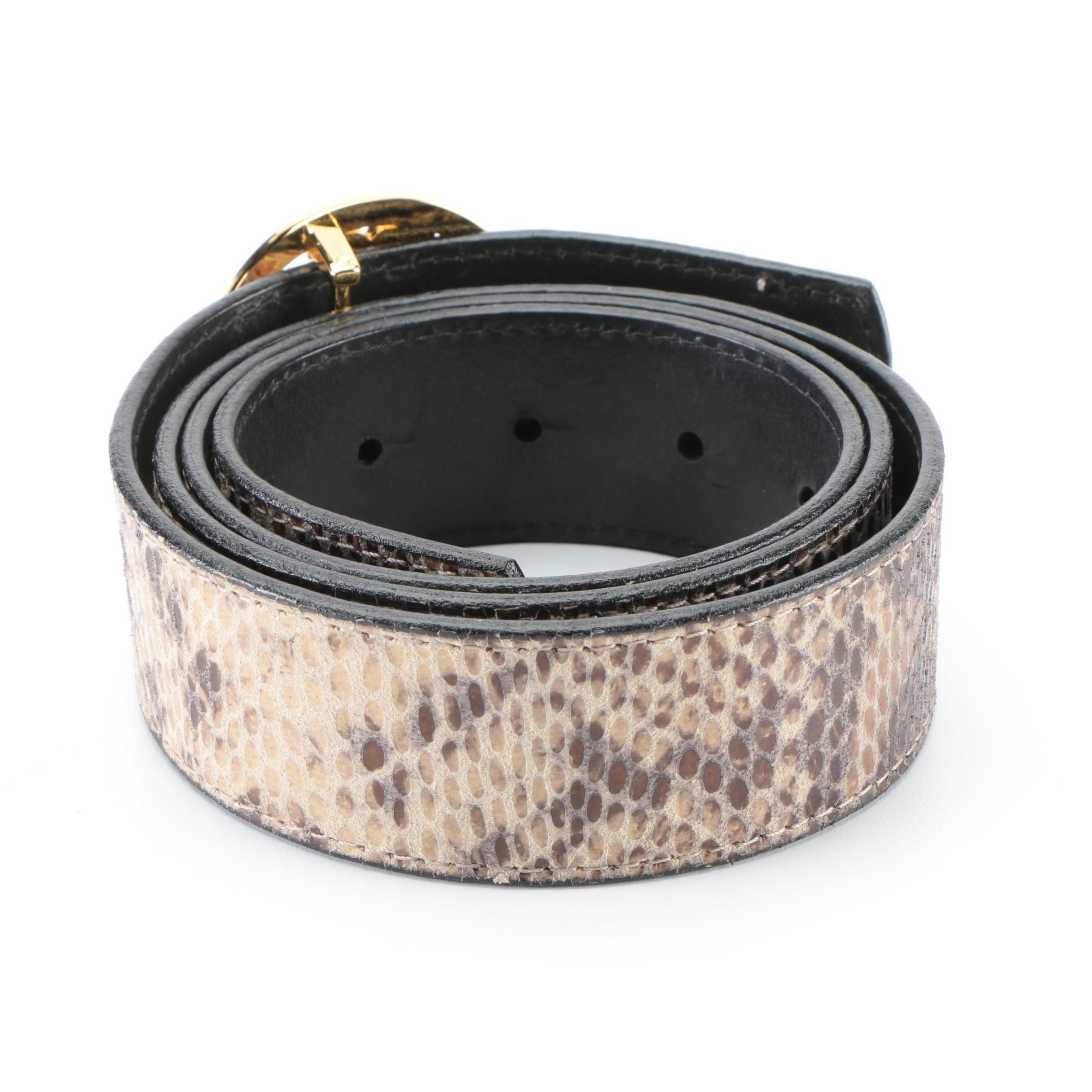 Tory Burch Reversible Double T Belt in Snakeskin Effect and Brown Leather