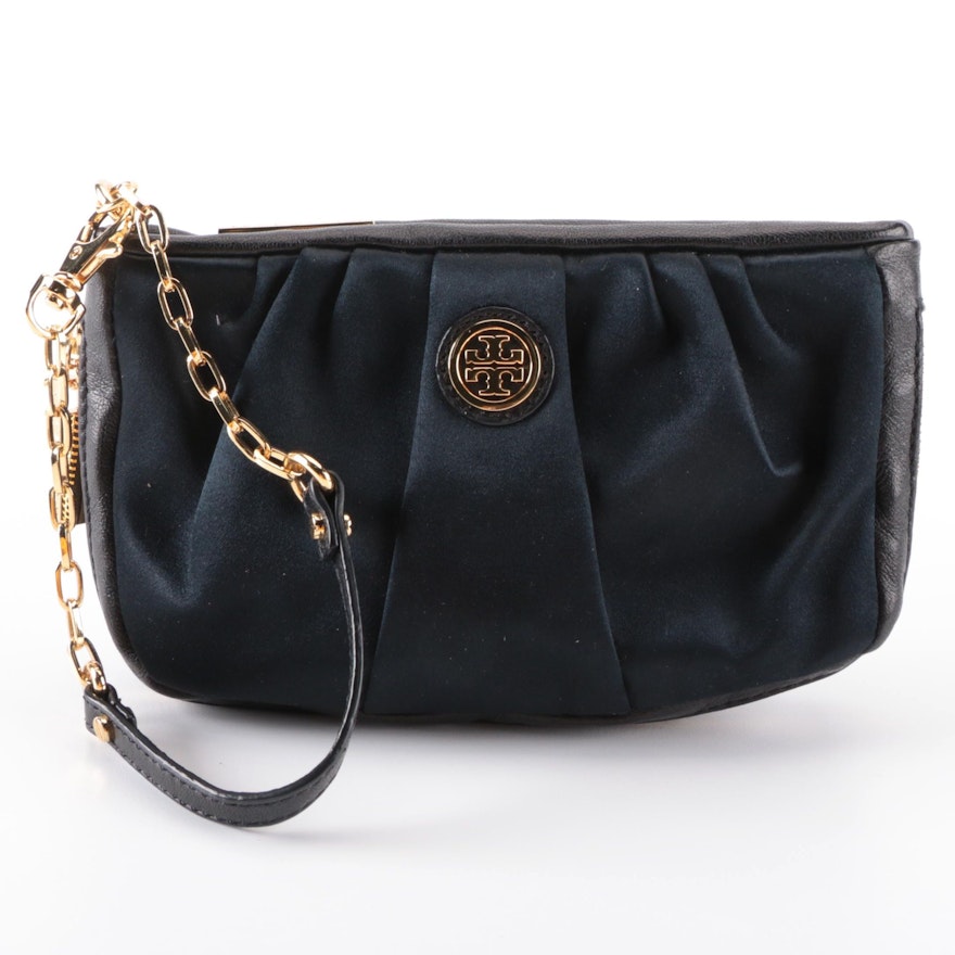 Tory Burch Convertible Wristlet in Navy Satin and Leather