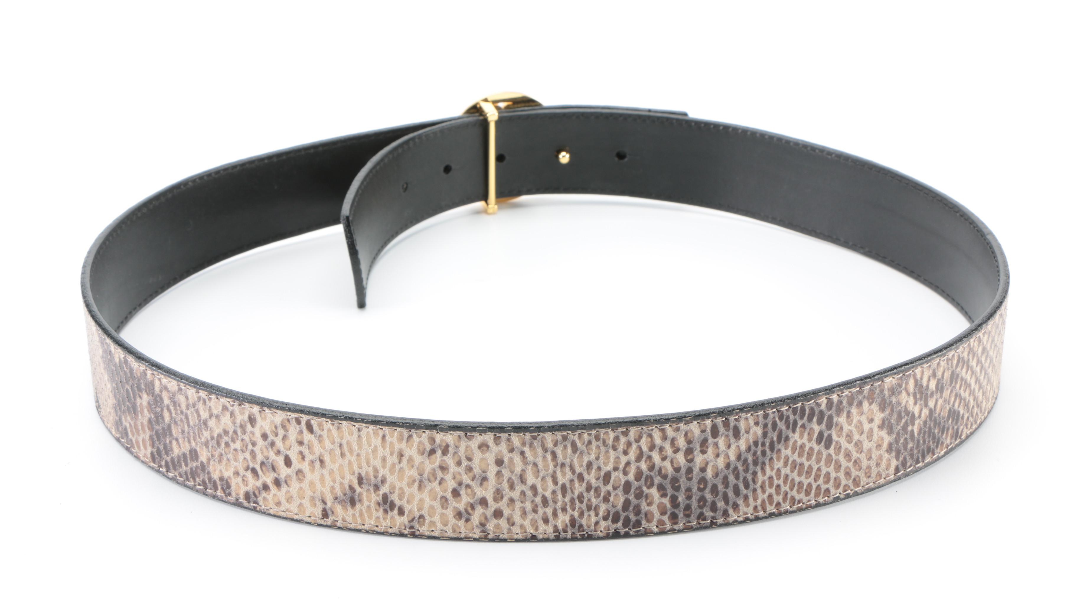 Tory Burch Reversible Double T Belt in Snakeskin Effect and Brown Leather