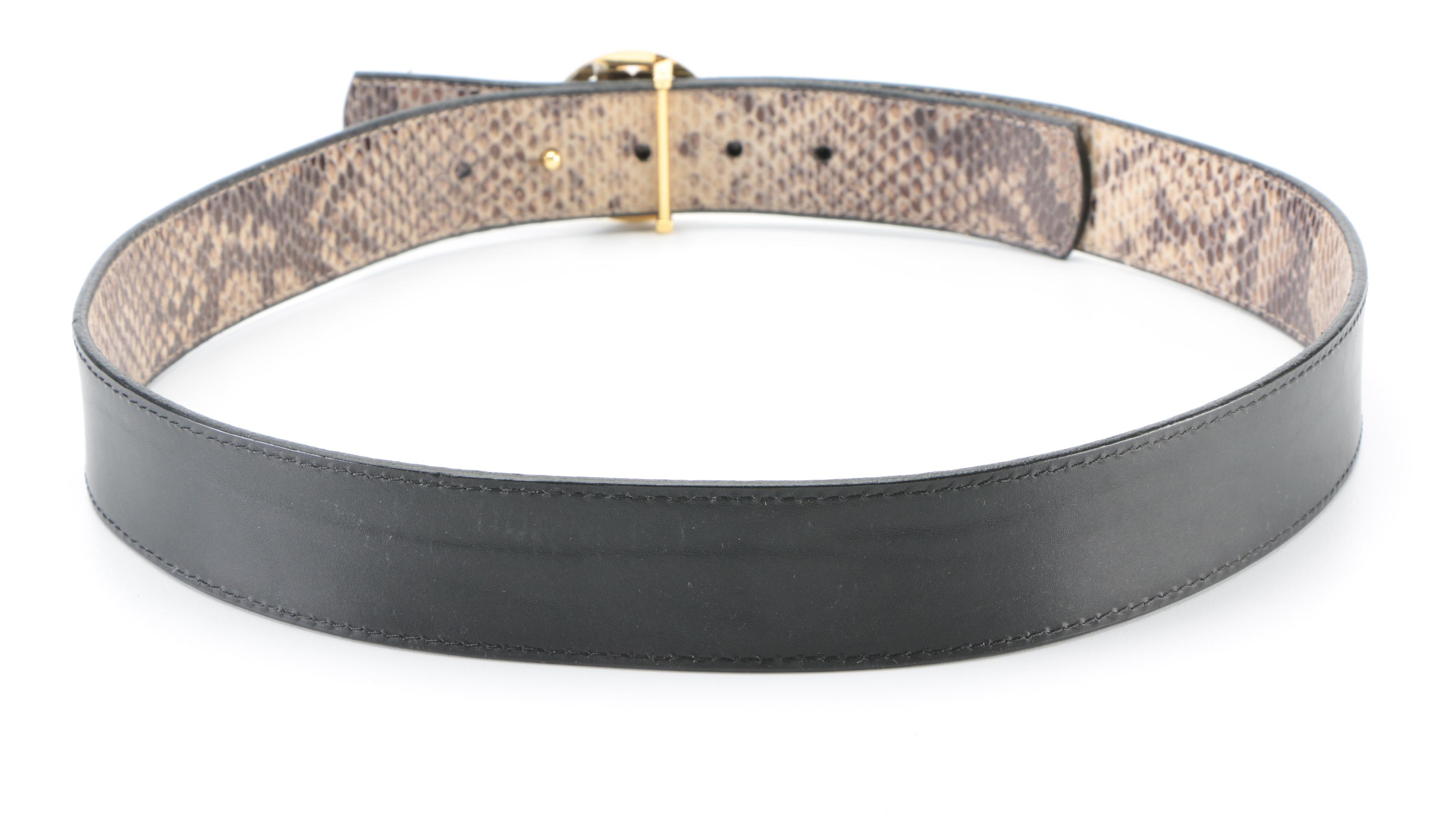 Tory Burch Reversible Double T Belt in Snakeskin Effect and Brown Leather