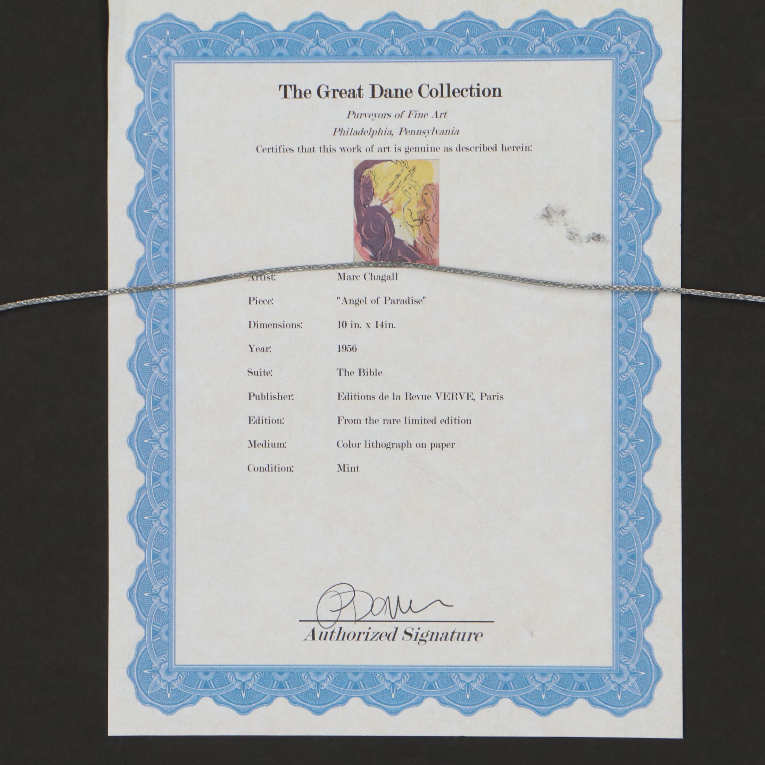 Marc Chagall Color Lithograph "Angel of Paradise"