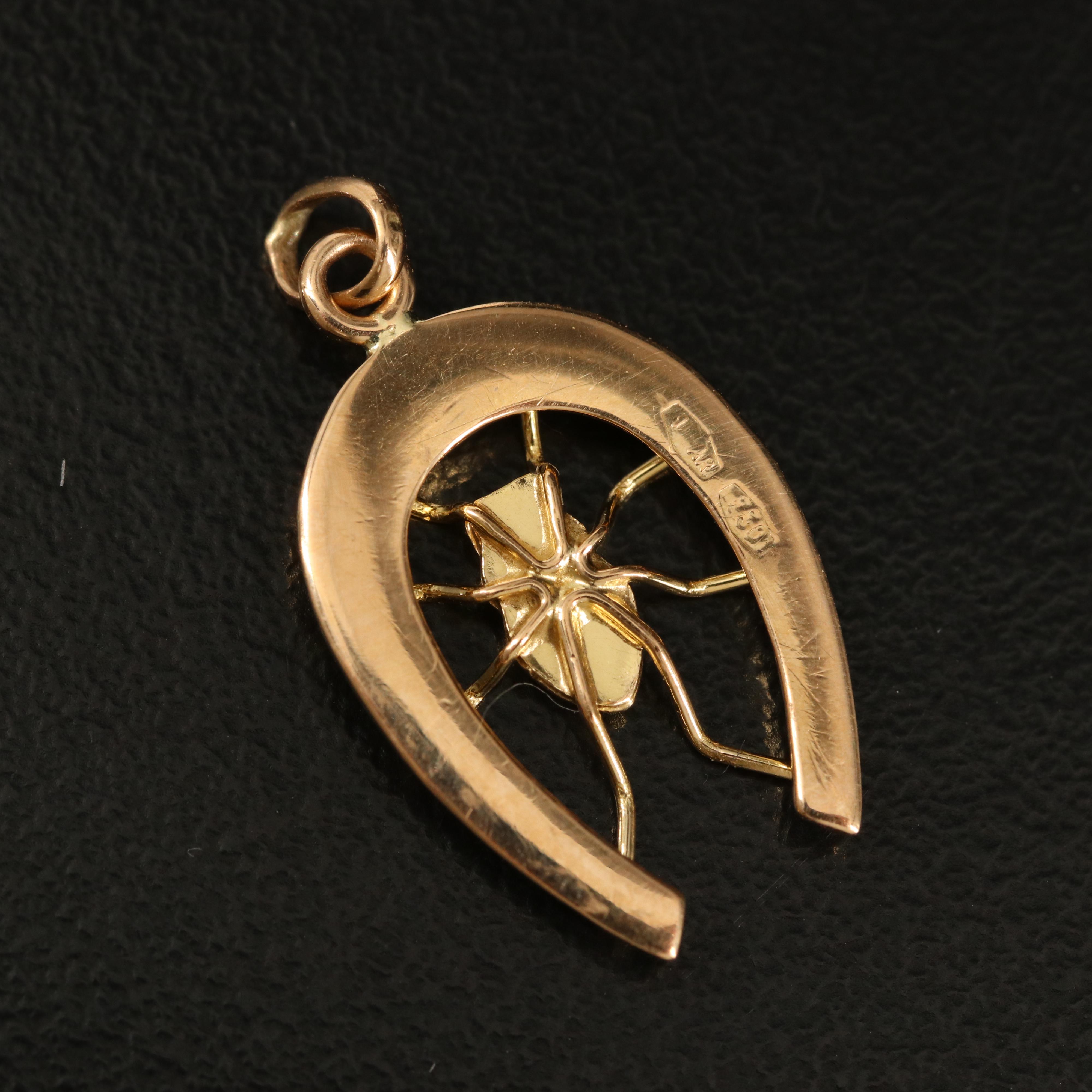 Italian 18K Spider and Horseshoe Pendant