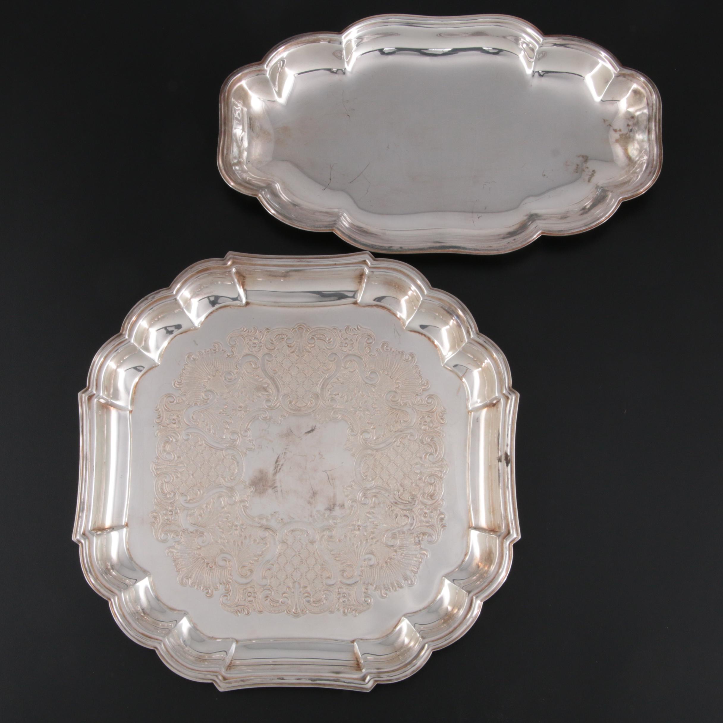 Gorham Heritage "Fluted" Silver Plate Square Serving Tray and Bread Tray