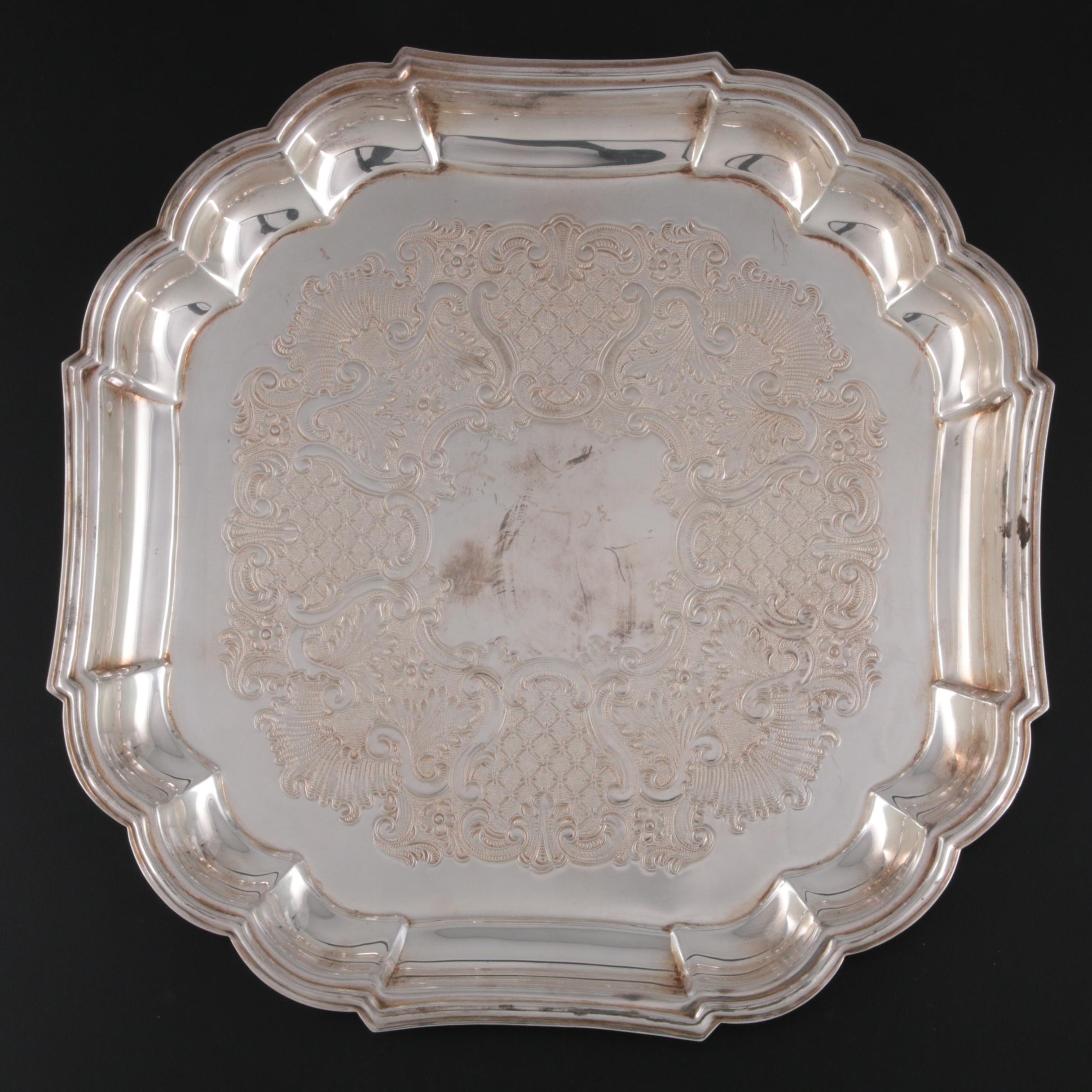 Gorham Heritage "Fluted" Silver Plate Square Serving Tray and Bread Tray